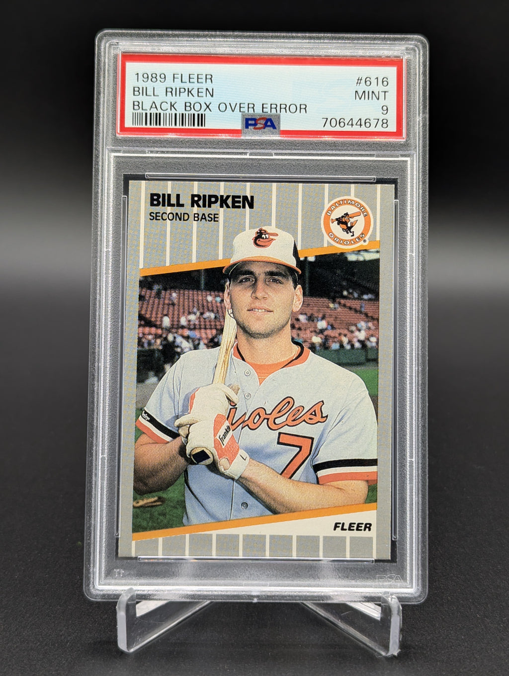 1989 Fleer #616 Bill Ripken Black Box Error Orioles PSA 9