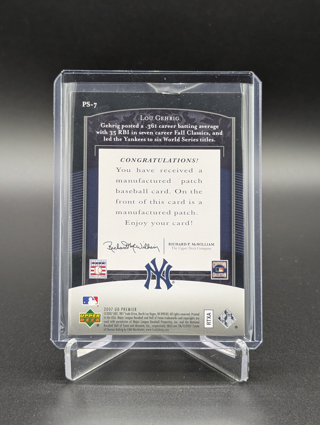 2007 Upper Deck Premier Premier Stitchings /50 #PS-7 Lou Gehrig Yankees