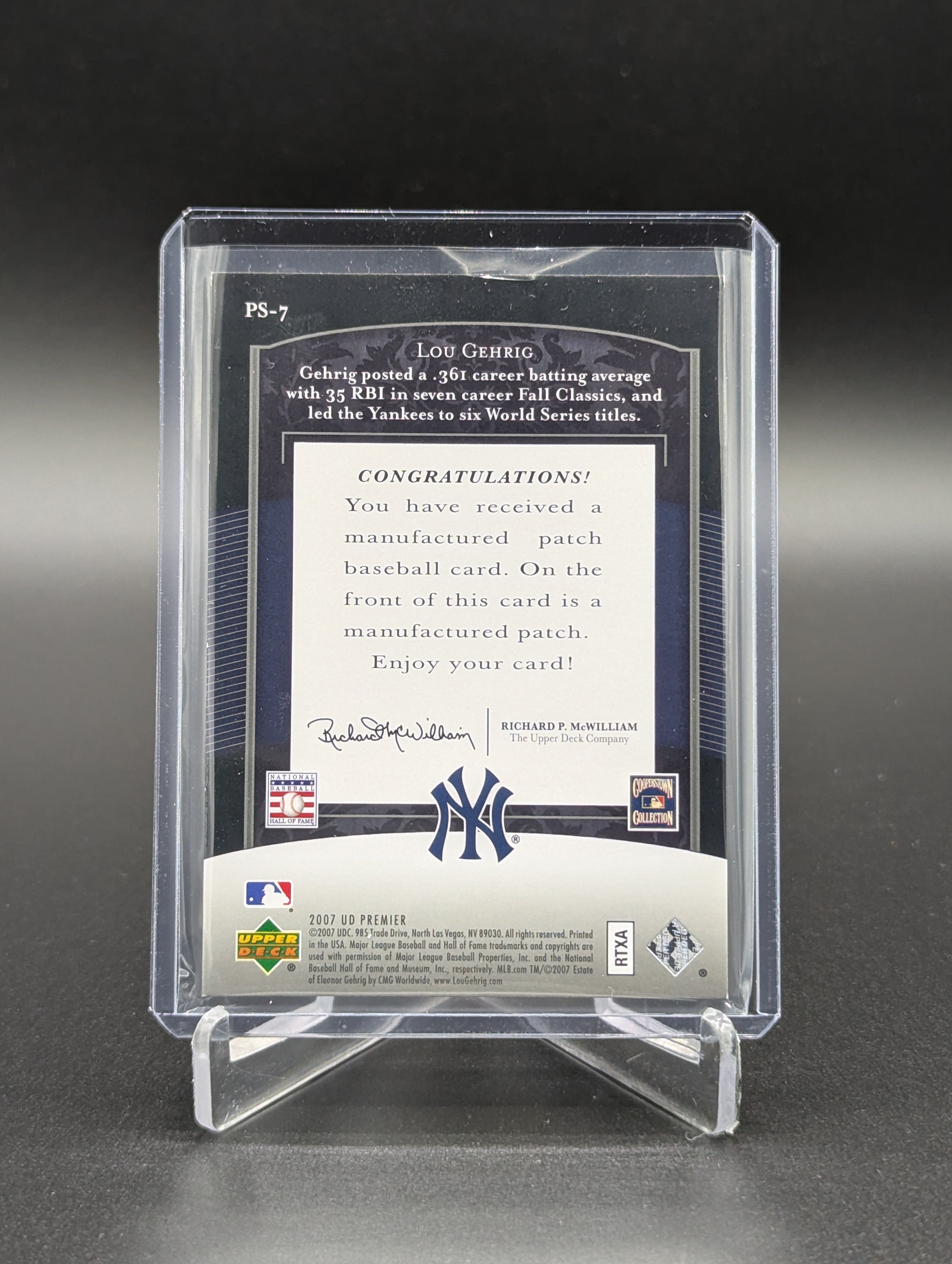 2007 Upper Deck Premier Premier Stitchings /50 #PS-7 Lou Gehrig Yankees