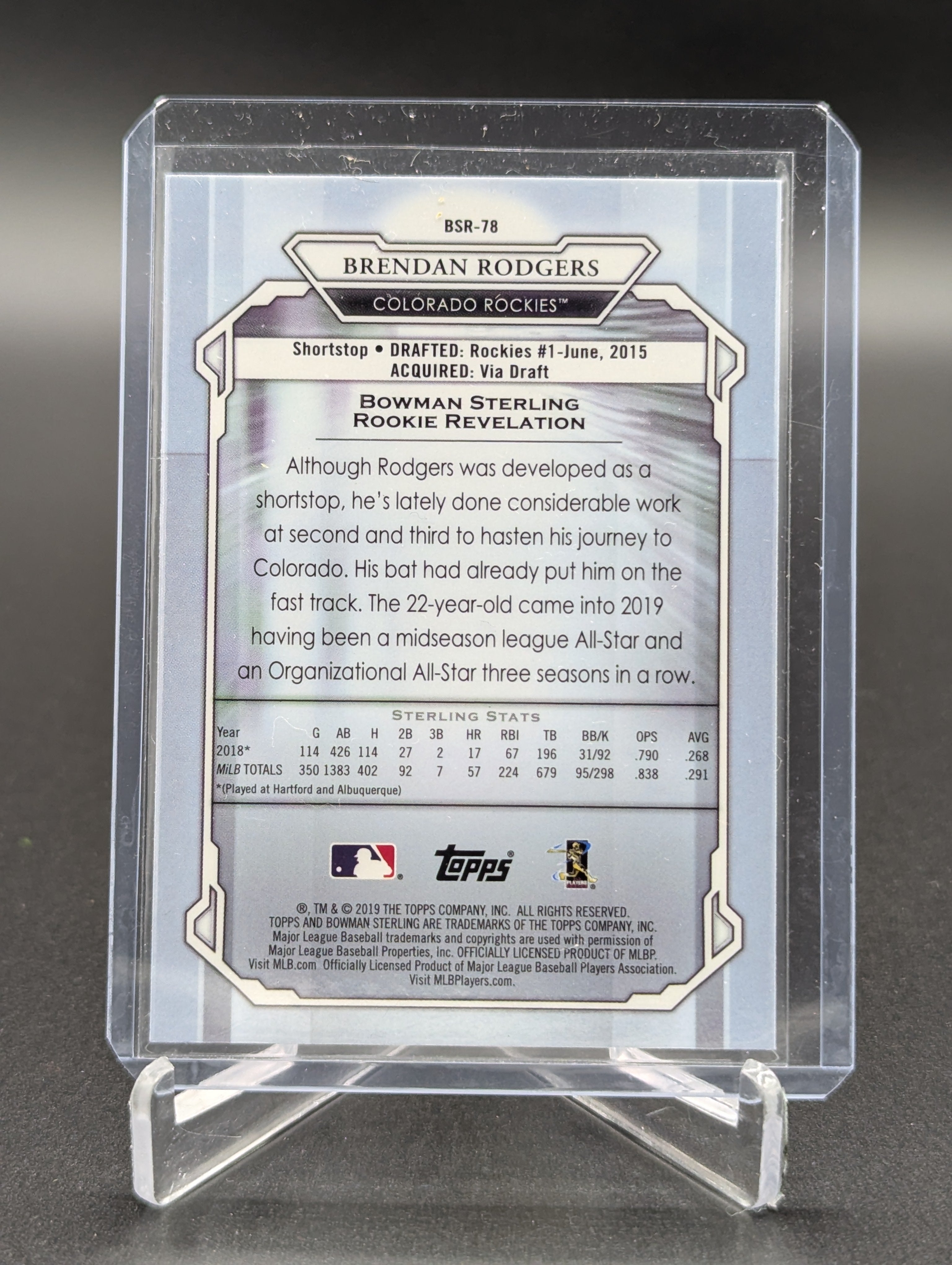 2019 Bowman Sterling RC #BSR-78 Brendan Rodgers Rockies