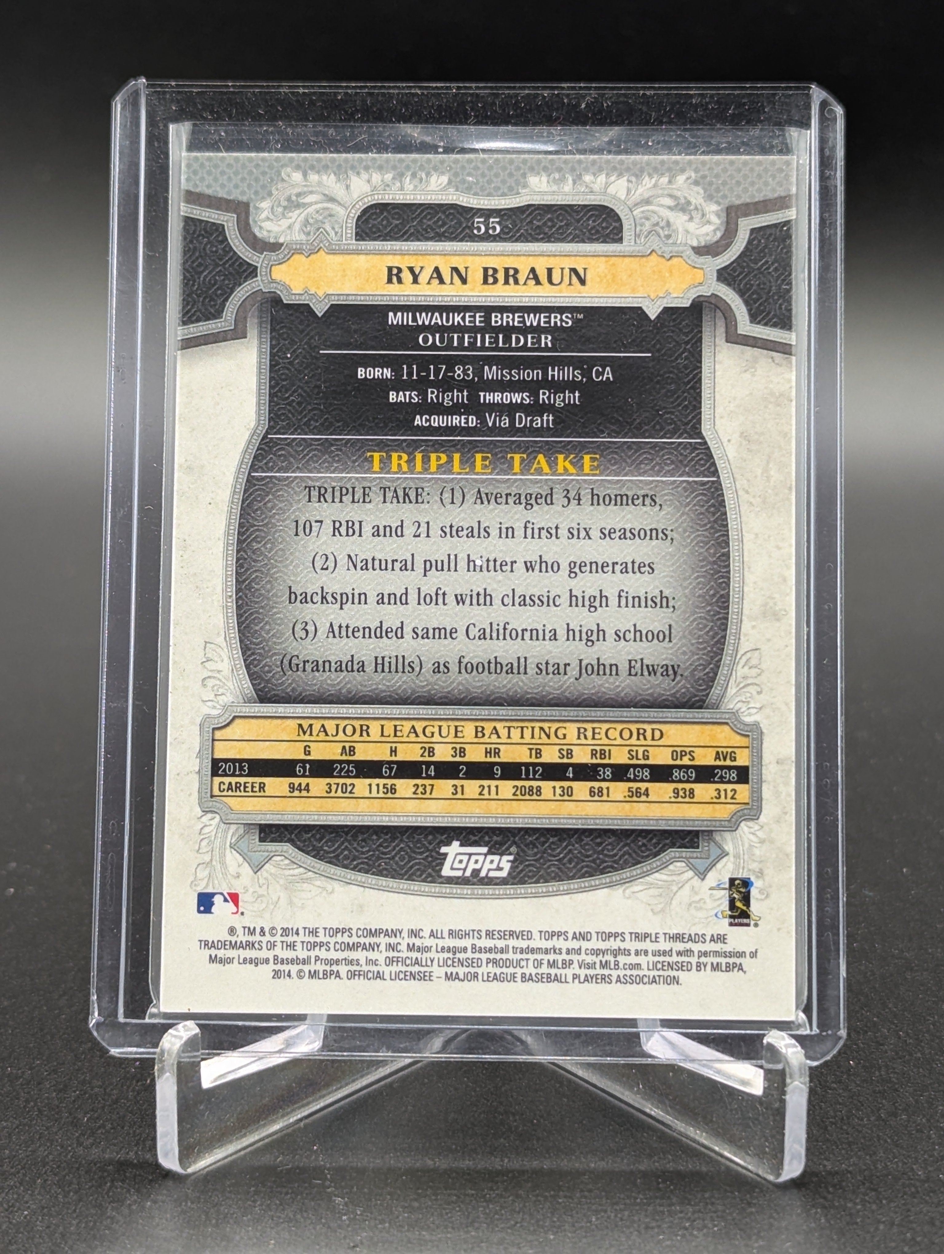 2014 Topps Triple Threads Amber #55 Ryan Braun #/125 Brewers