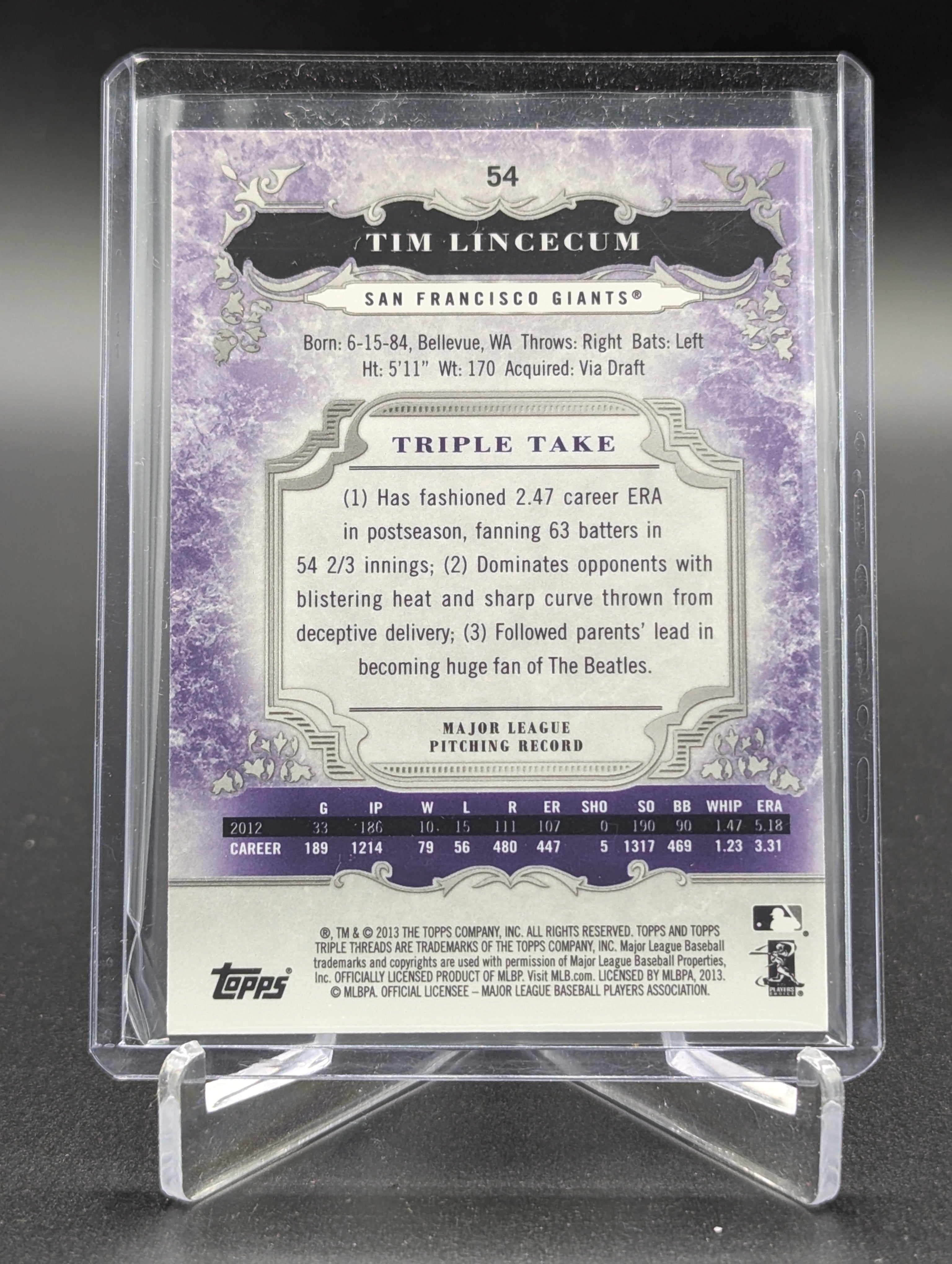 2013 Topps Triple Threads Amethyst #54 Tim Lincecum #/650 Giants