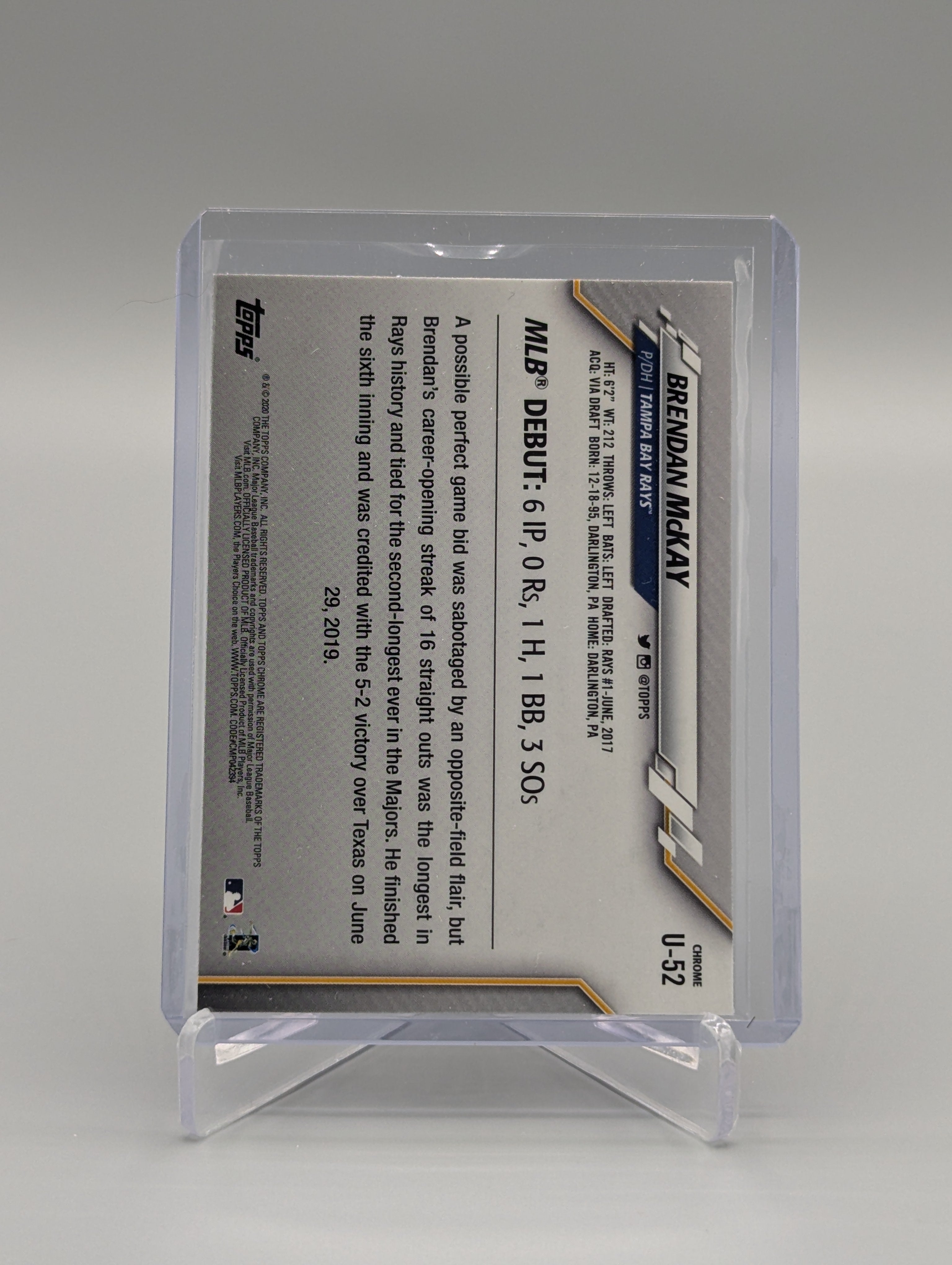 2020 Topps Chrome Update Pink Refractor #U-52 Brendan McKay RC Rays