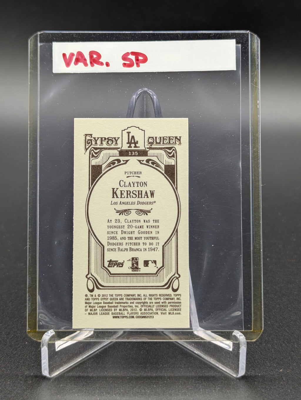 2012 Topps Gypsy Queen Mini Image Variation #135 Clayton Kershaw Dodgers