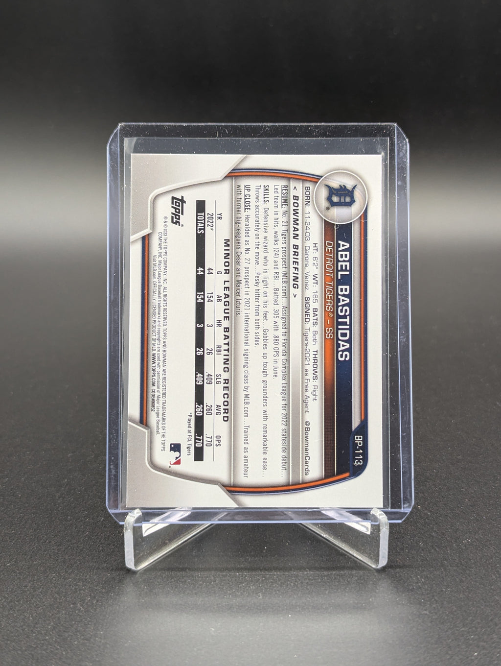 2023 Bowman Sky Blue #BP-113 Abel Bastidas #/ 499 Tigers