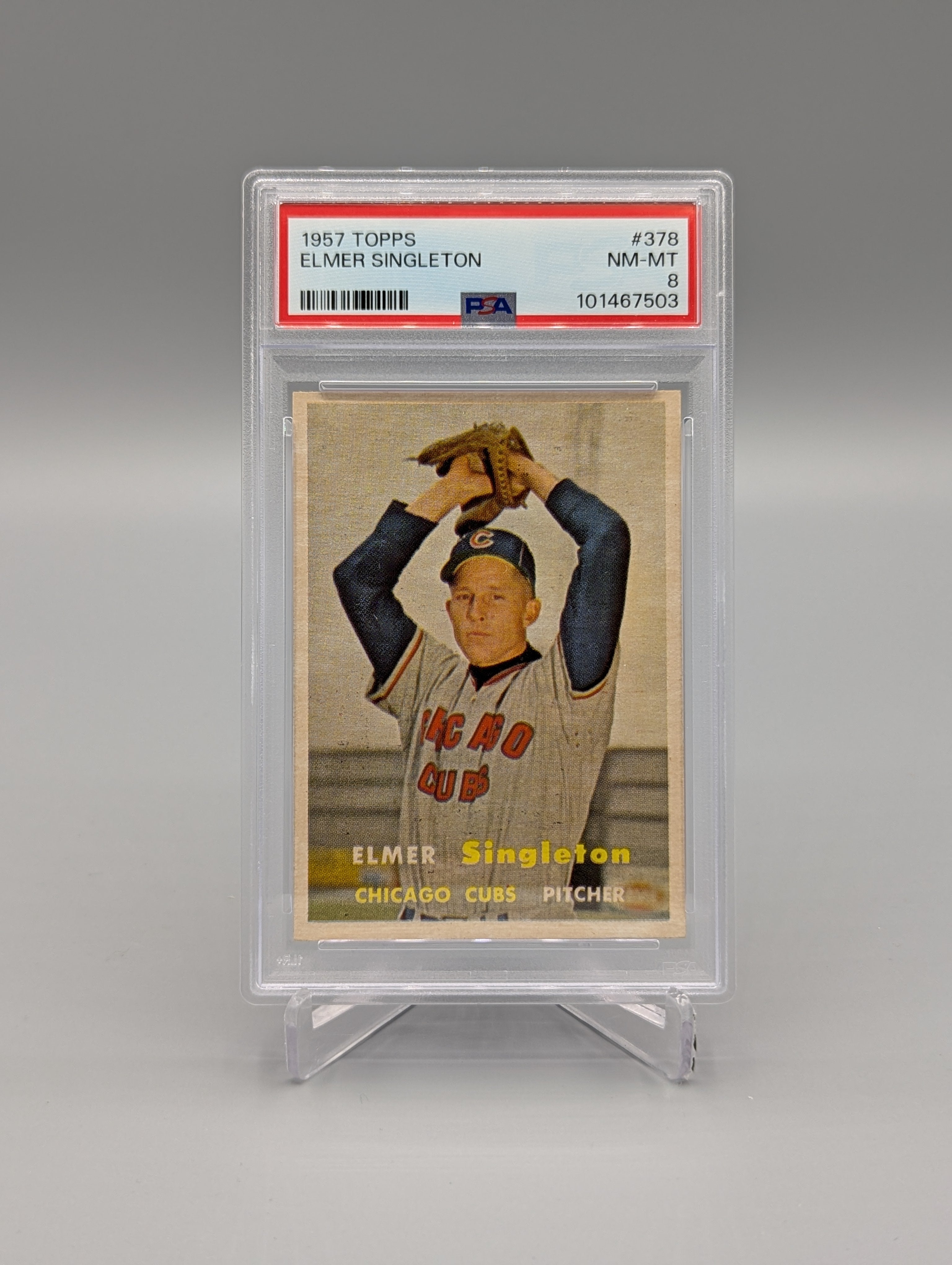 1957 Topps #378 Elmer Singleton PSA 8 Cubs