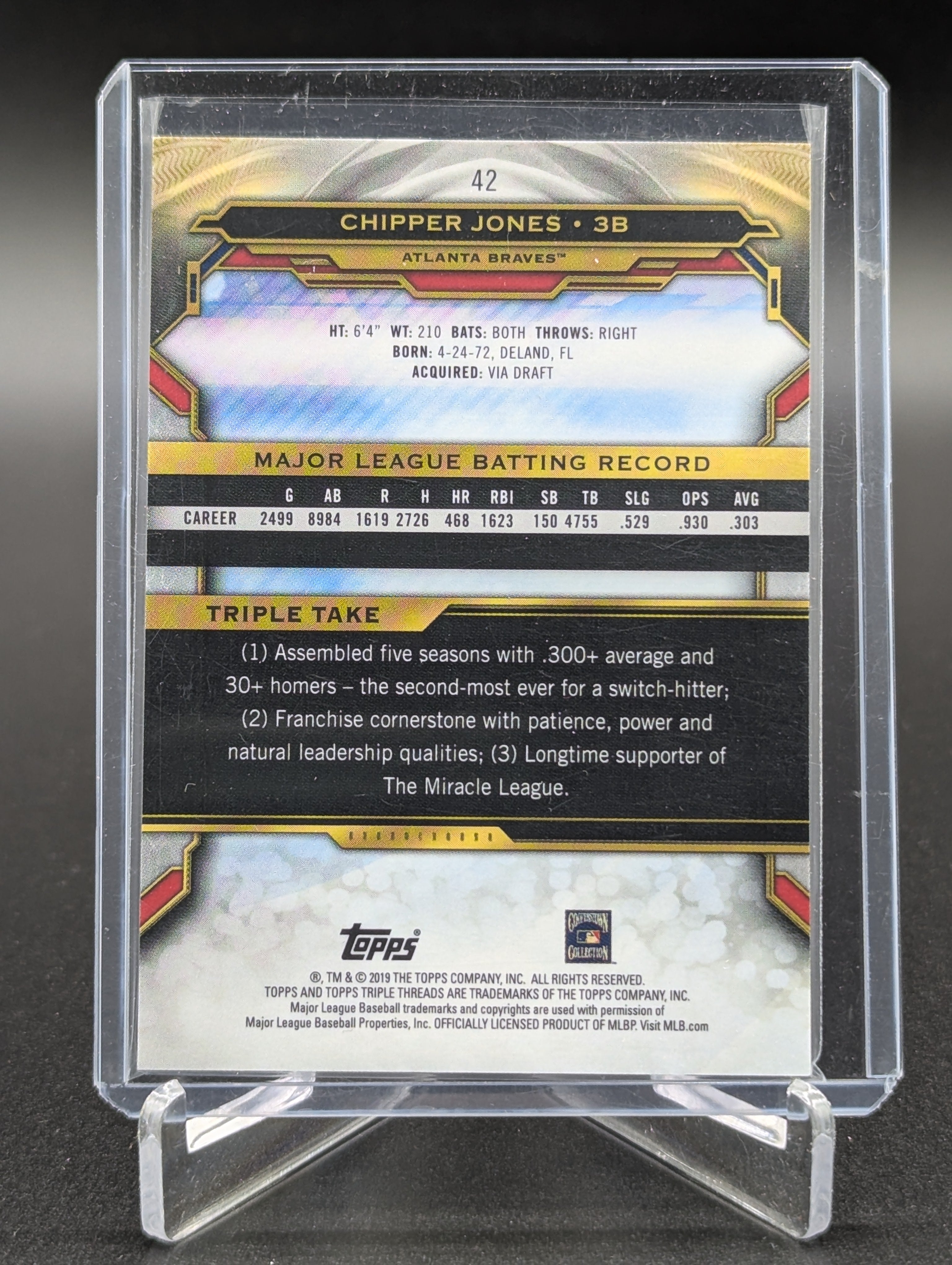 2019 Topps triple Threads Emerald #42 Chipper Jones #/259 Braves