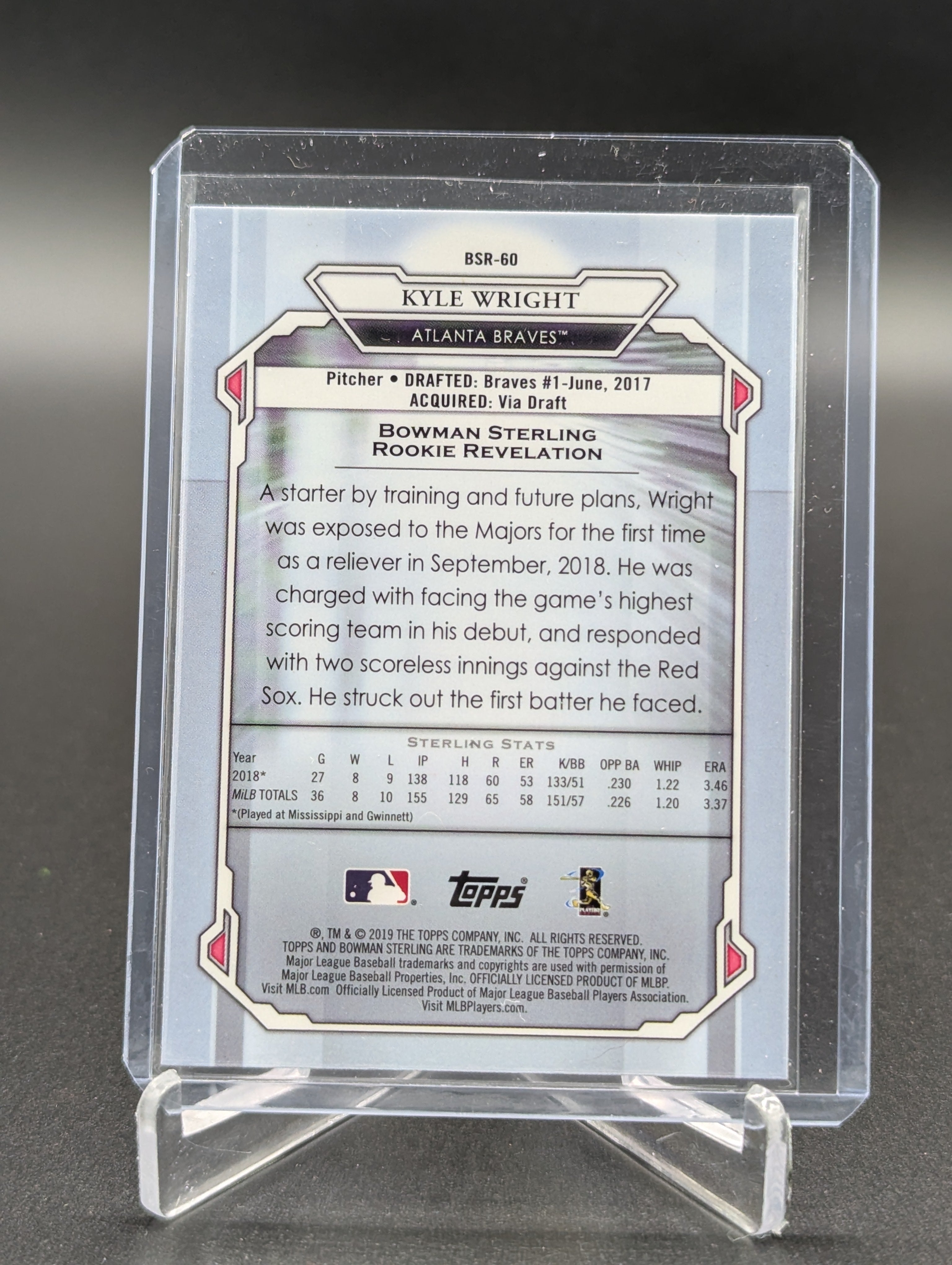 2019 Bowman Sterling RC #BSR-60 Kyle Wright Braves