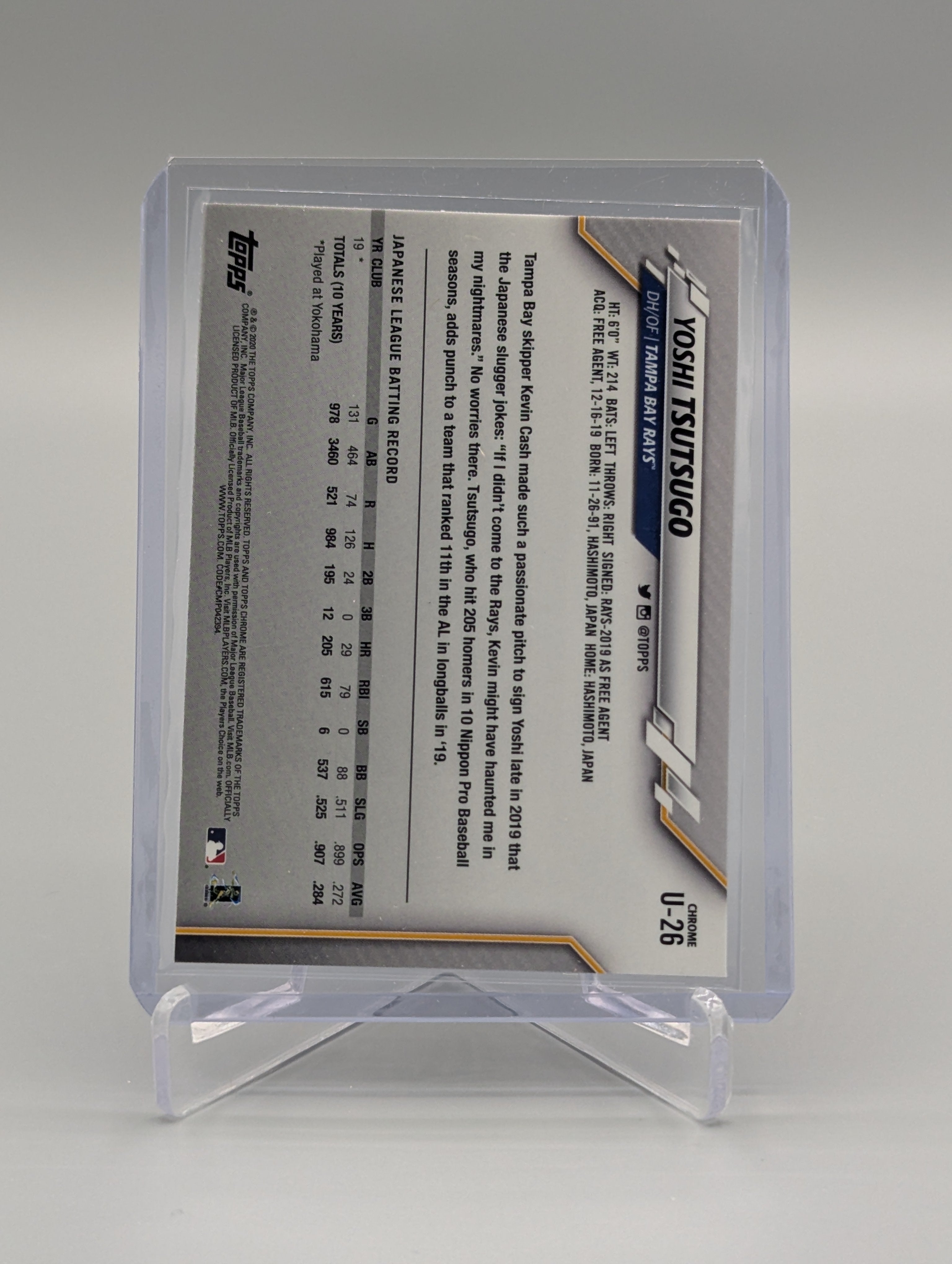 2020 Topps Chrome Update Pink Refractor #U-26 Yoshi Tsutsugo RC Rays