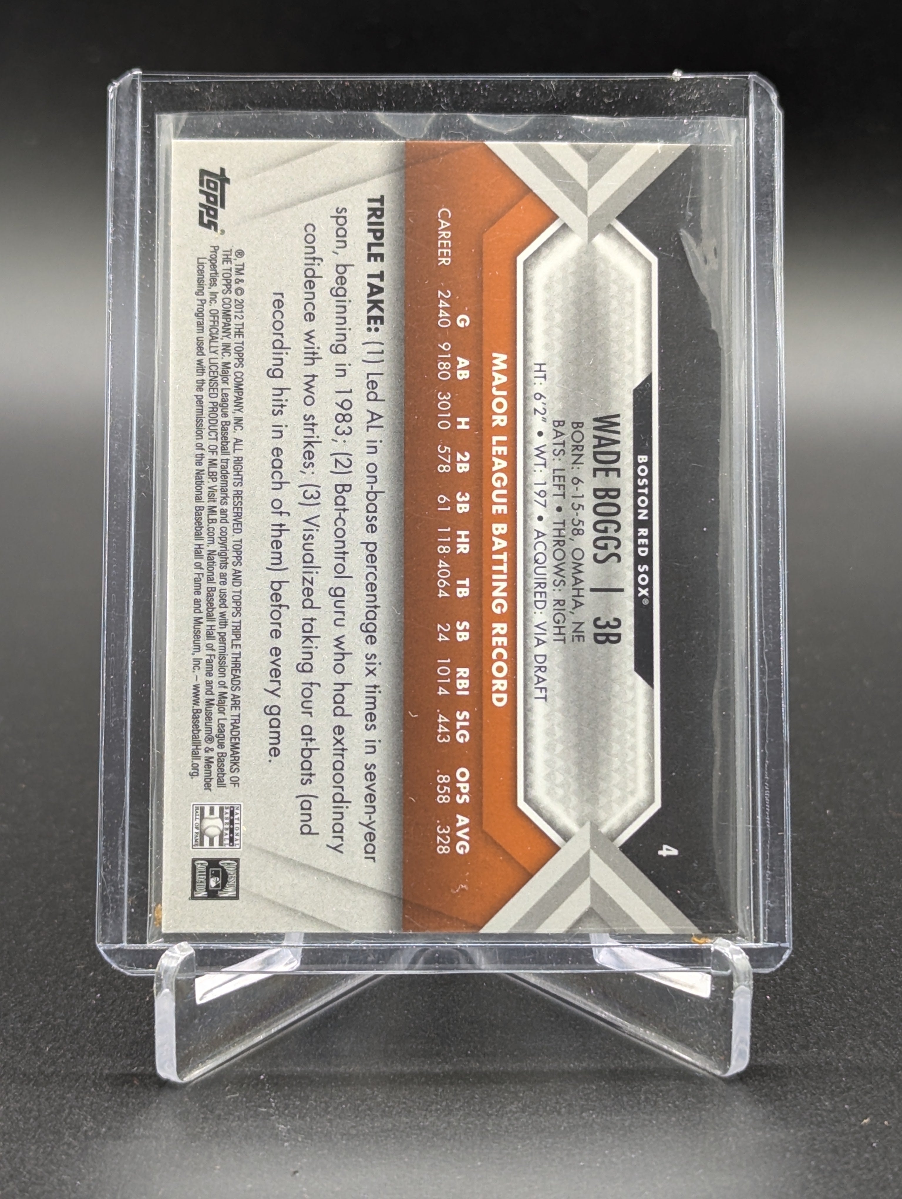 2012 Topps triple Threads Amber #4 Wade Boggs #/125 Red Sox