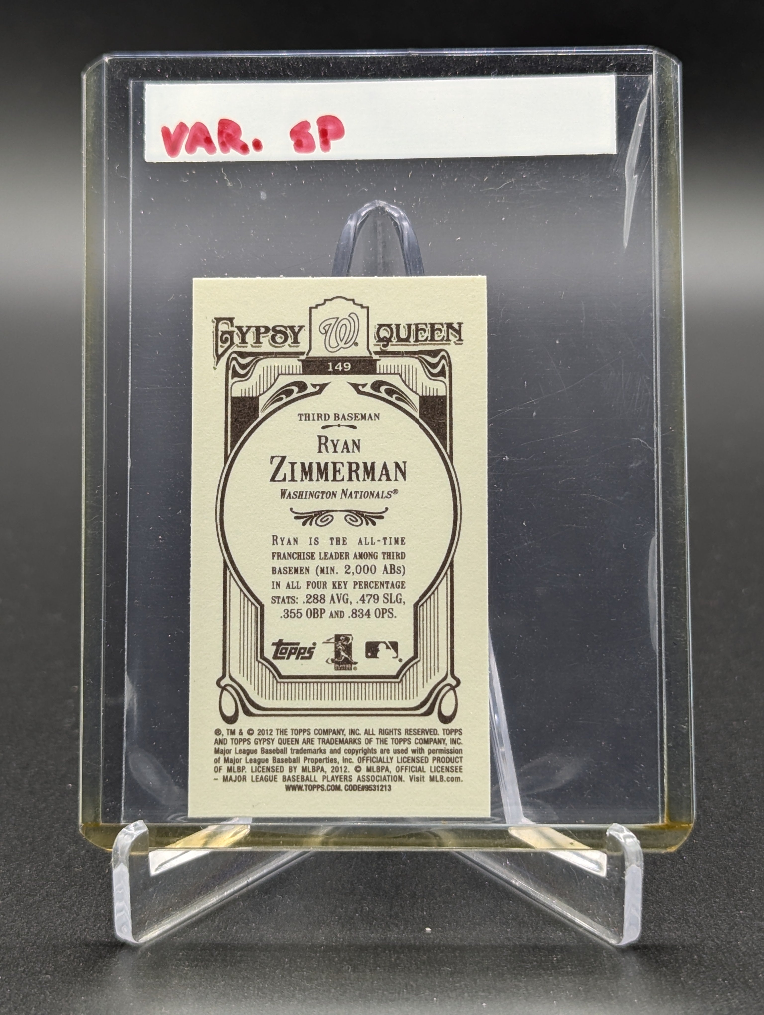 2012 Topps Gypsy Queen Mini Image Variation #149 Ryan Zimmerman