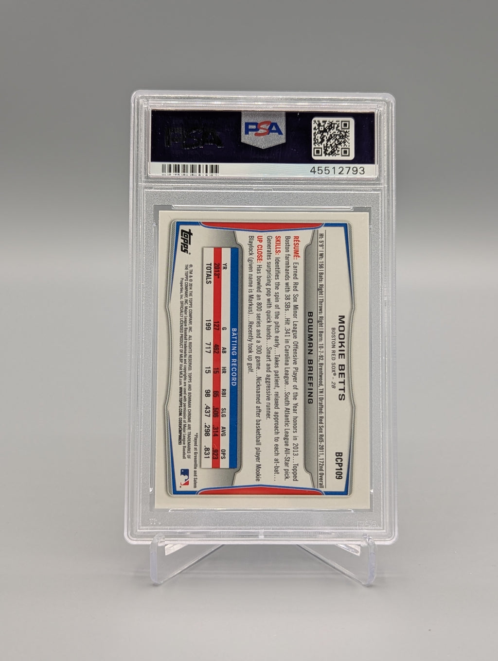 2014 Bowman Chrome Prospects #BCP109 Mookie Betts PSA 9 Red Sox