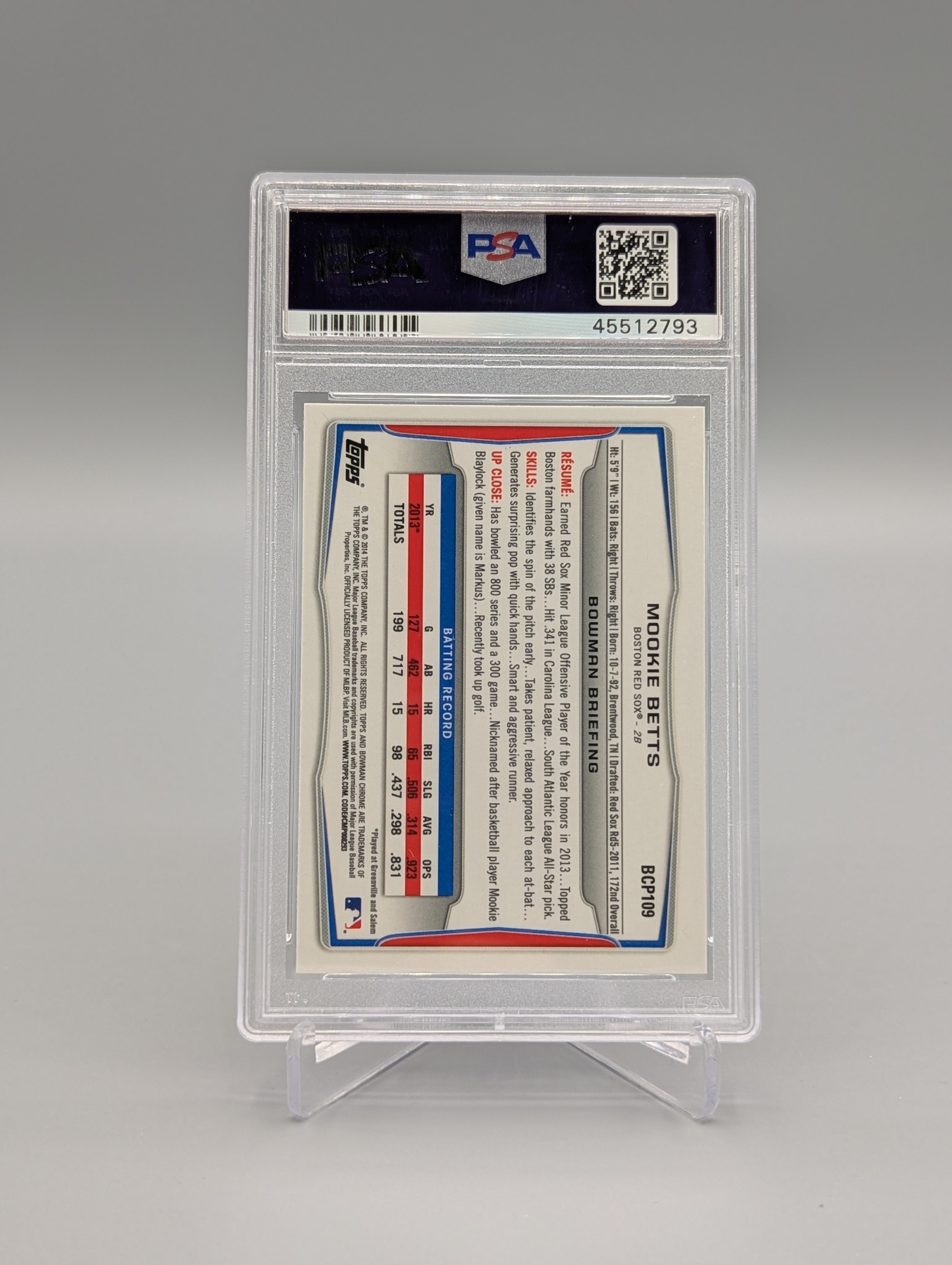 2014 Bowman Chrome Prospects #BCP109 Mookie Betts PSA 9 Red Sox