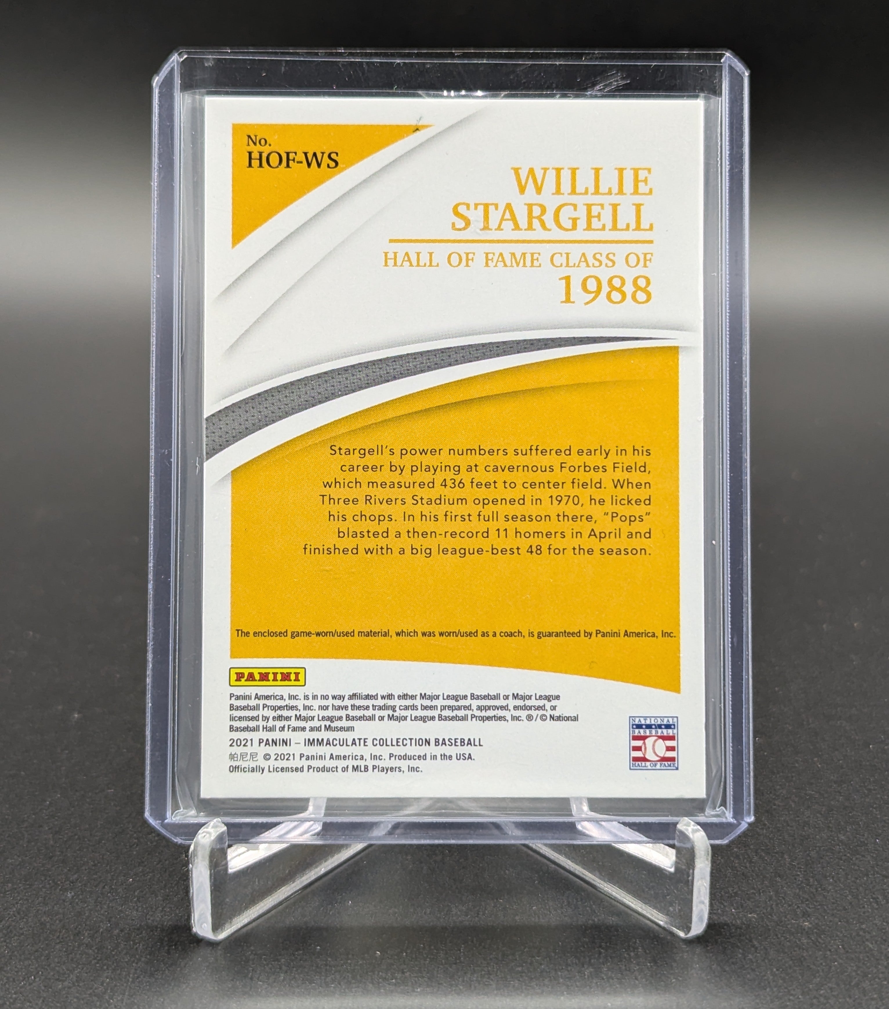 2021 Immaculate Hall Of Fame Materials /10 #HOF-WS Willie Stargell Pirates