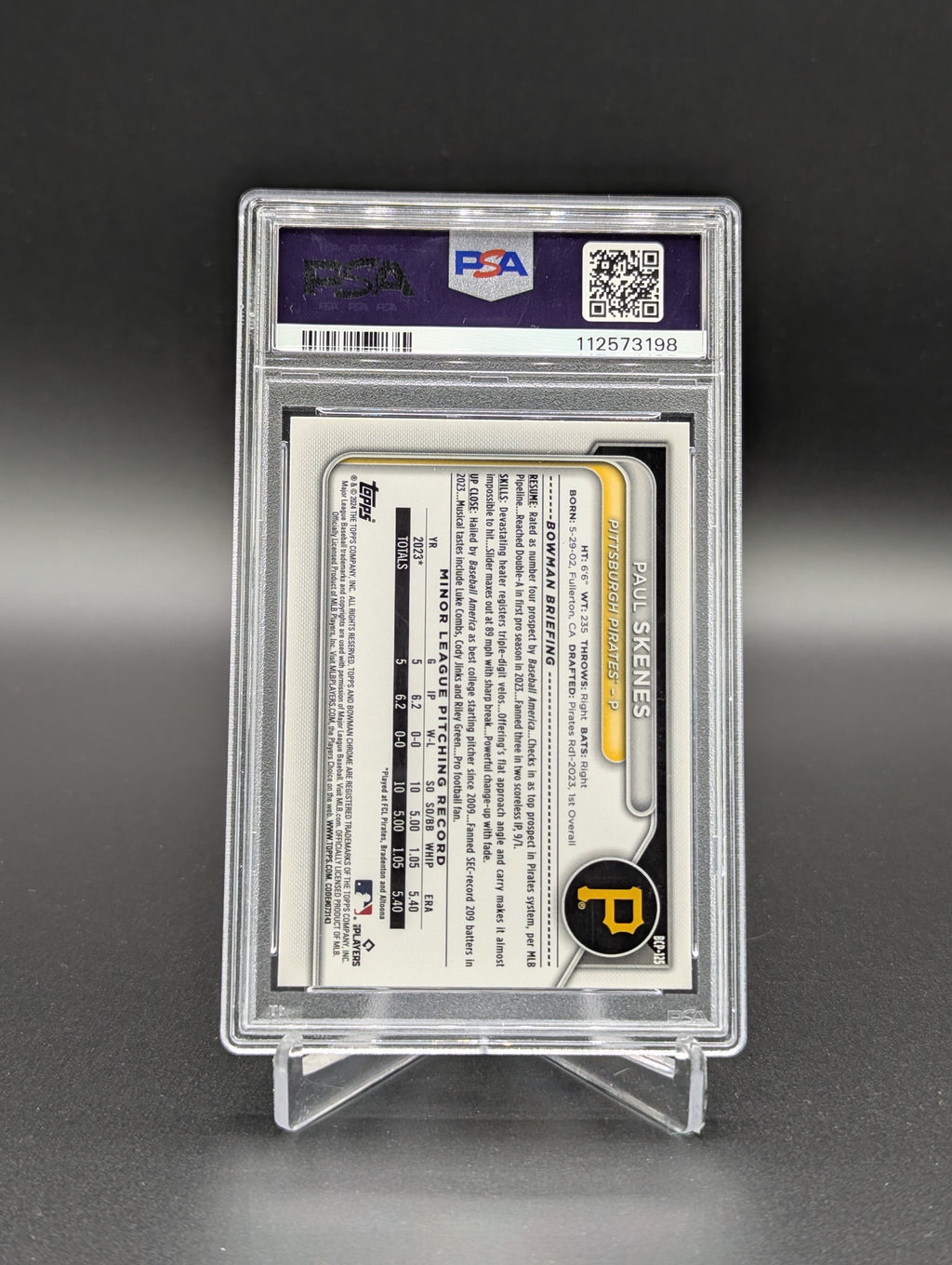 2024 Bowman Chrome Purple Refractor /250 #BCP125 Paul Skenes PSA 10