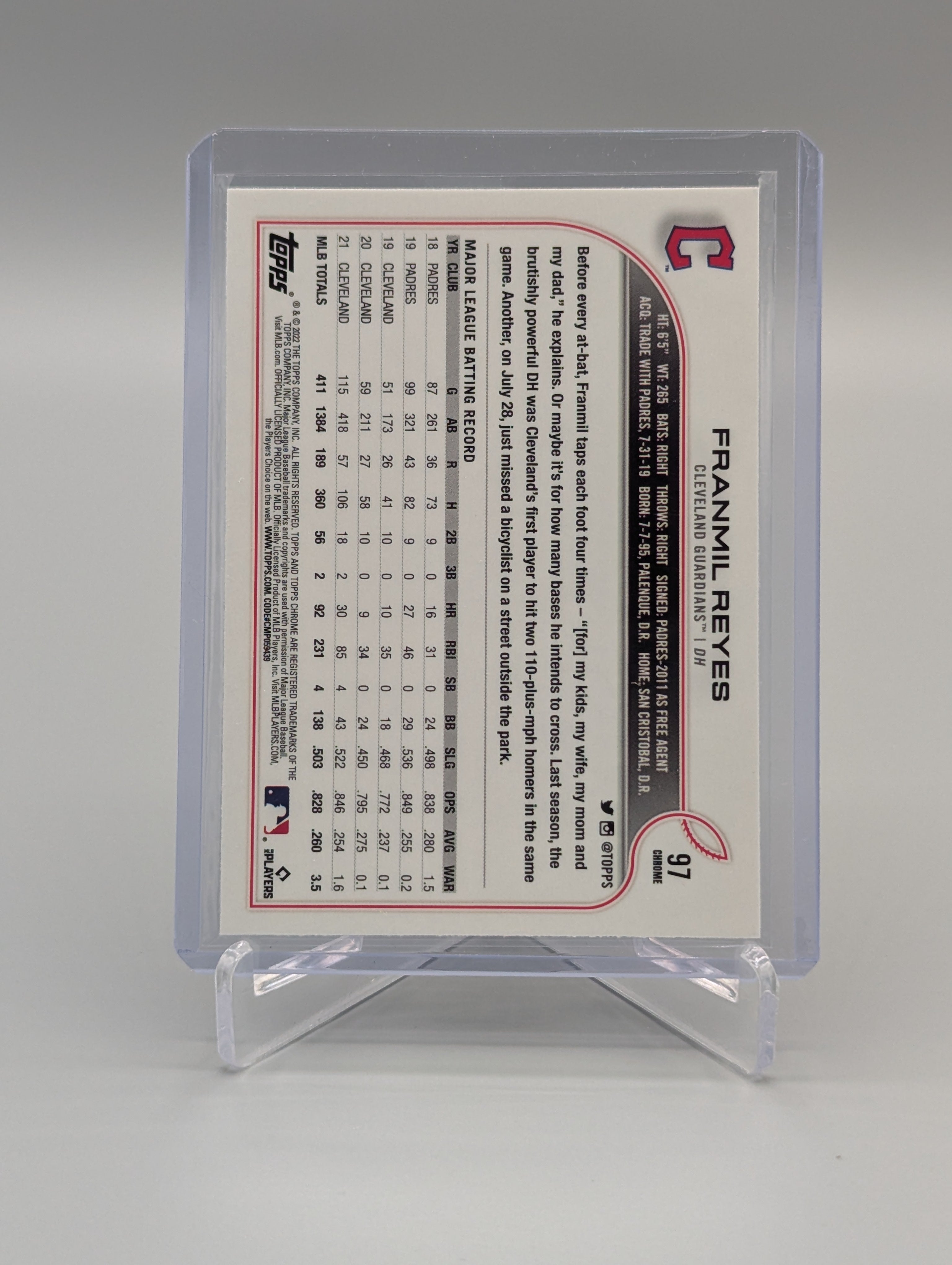 2022 Topps Chrome Sonic Black & White RayWave #97 Franmil Reyes Guardians