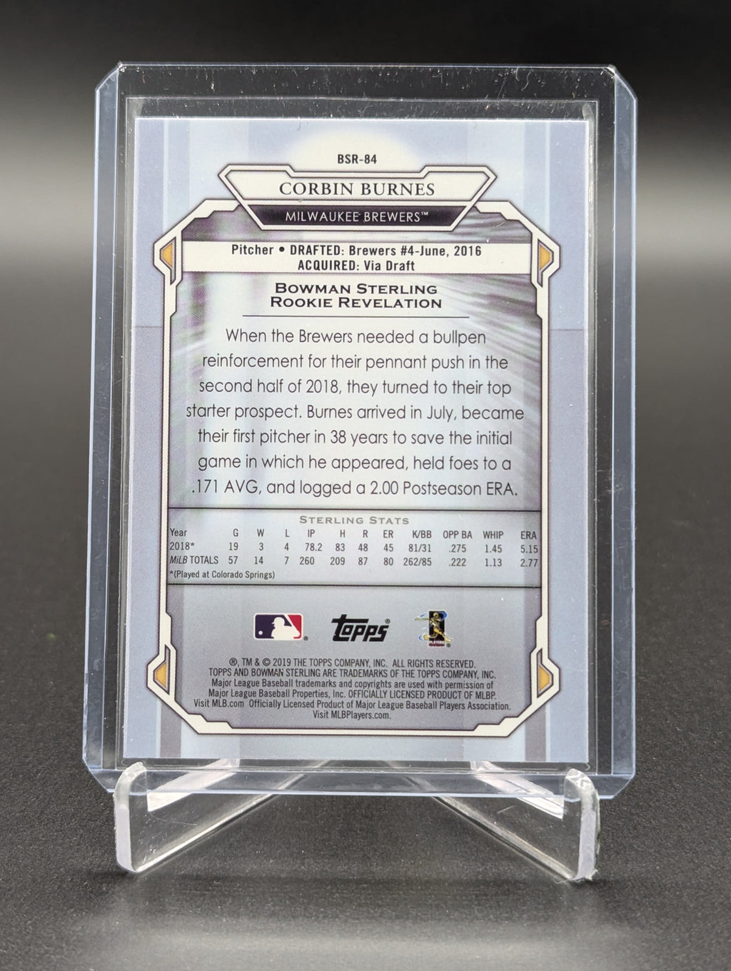 2019 Bowman Sterling RC #BSR-84 Corbin Burnes Brewers