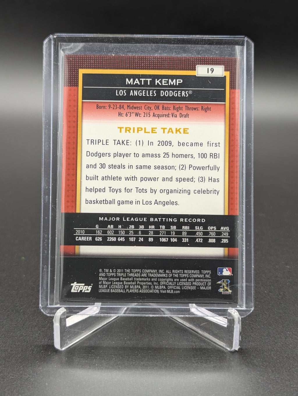 2011 Topps Triple Threads /1500 #19 Matt Kemp Dodgers