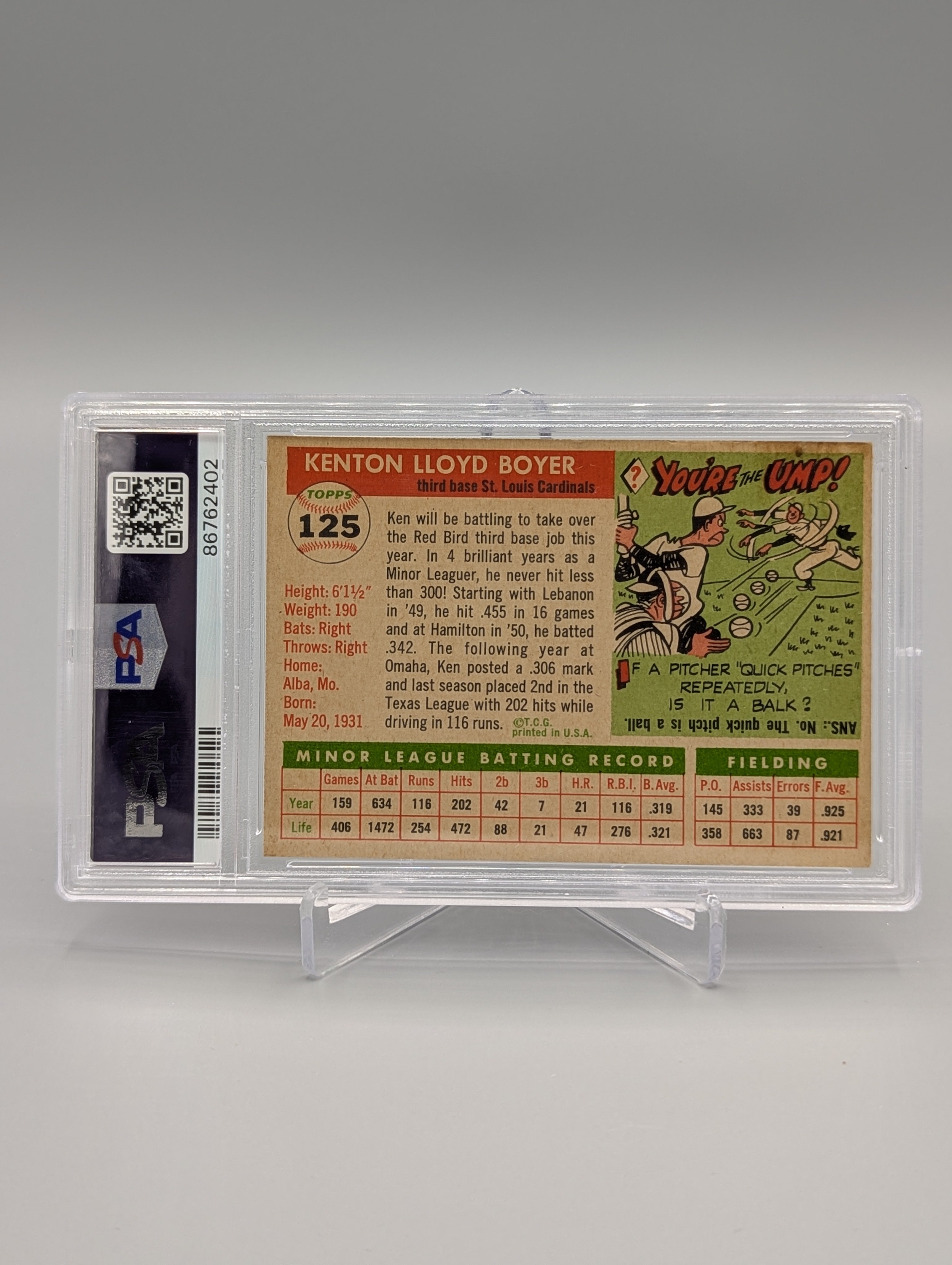 1955 Topps #125 Ken Boyer PSA 4 Cardinals
