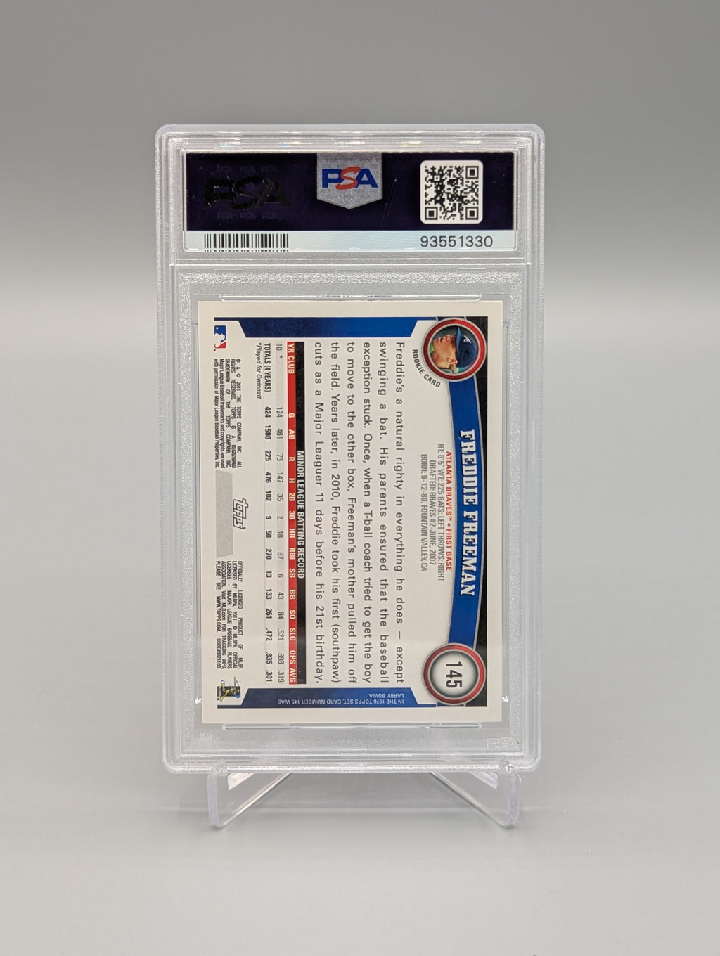 2011 Topps #145 Freddie Freeman RC PSA 10 Braves