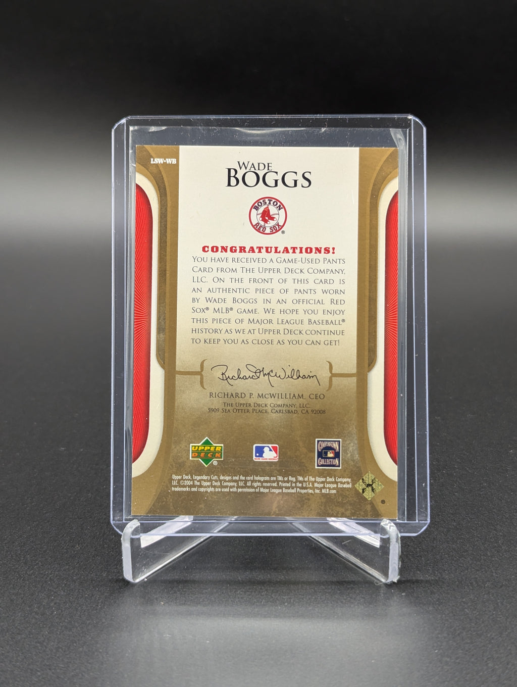 2004 Legendary Cuts Legendary Swatches #LSW-WB Wade Boggs Red Sox