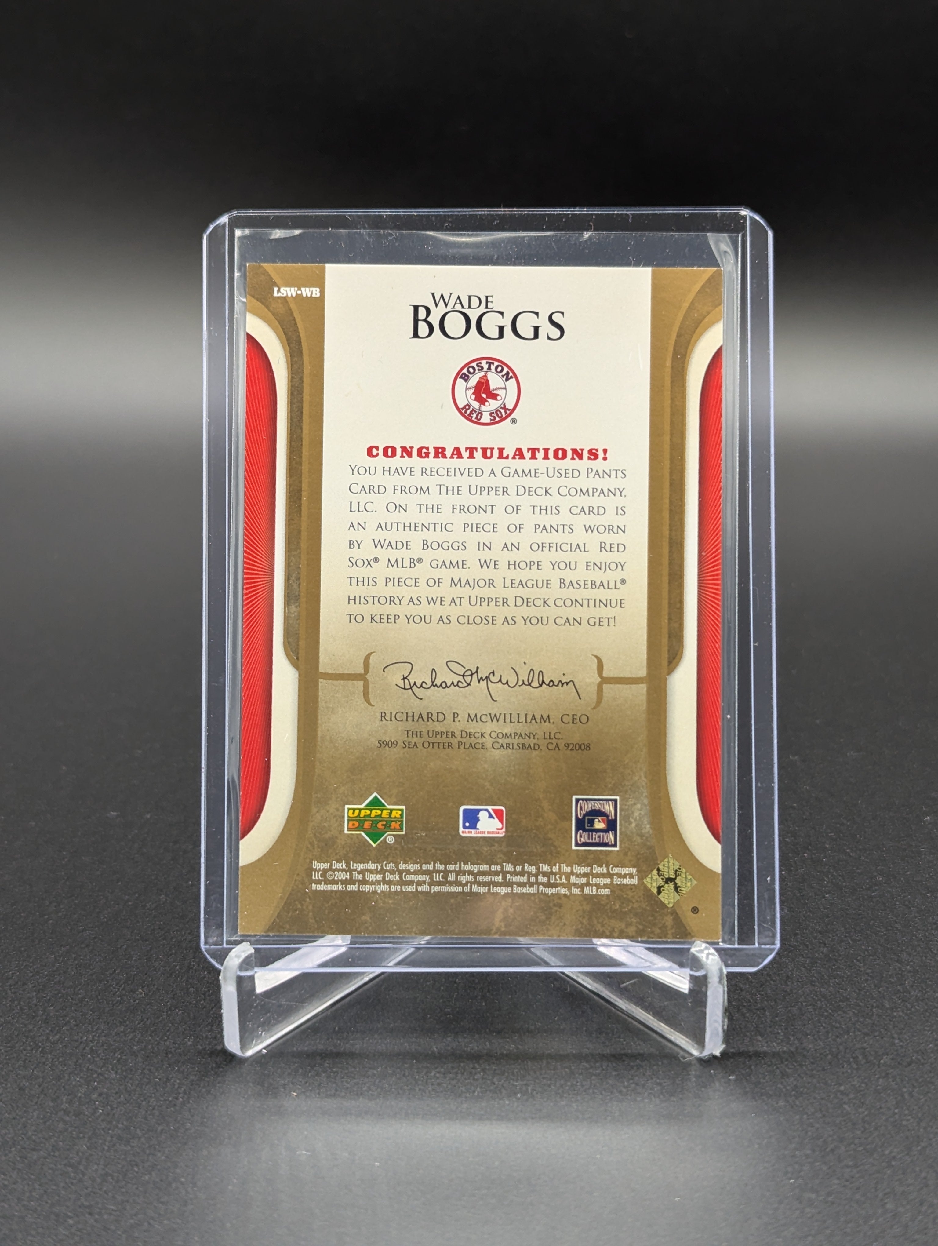 2004 Legendary Cuts Legendary Swatches #LSW-WB Wade Boggs Red Sox