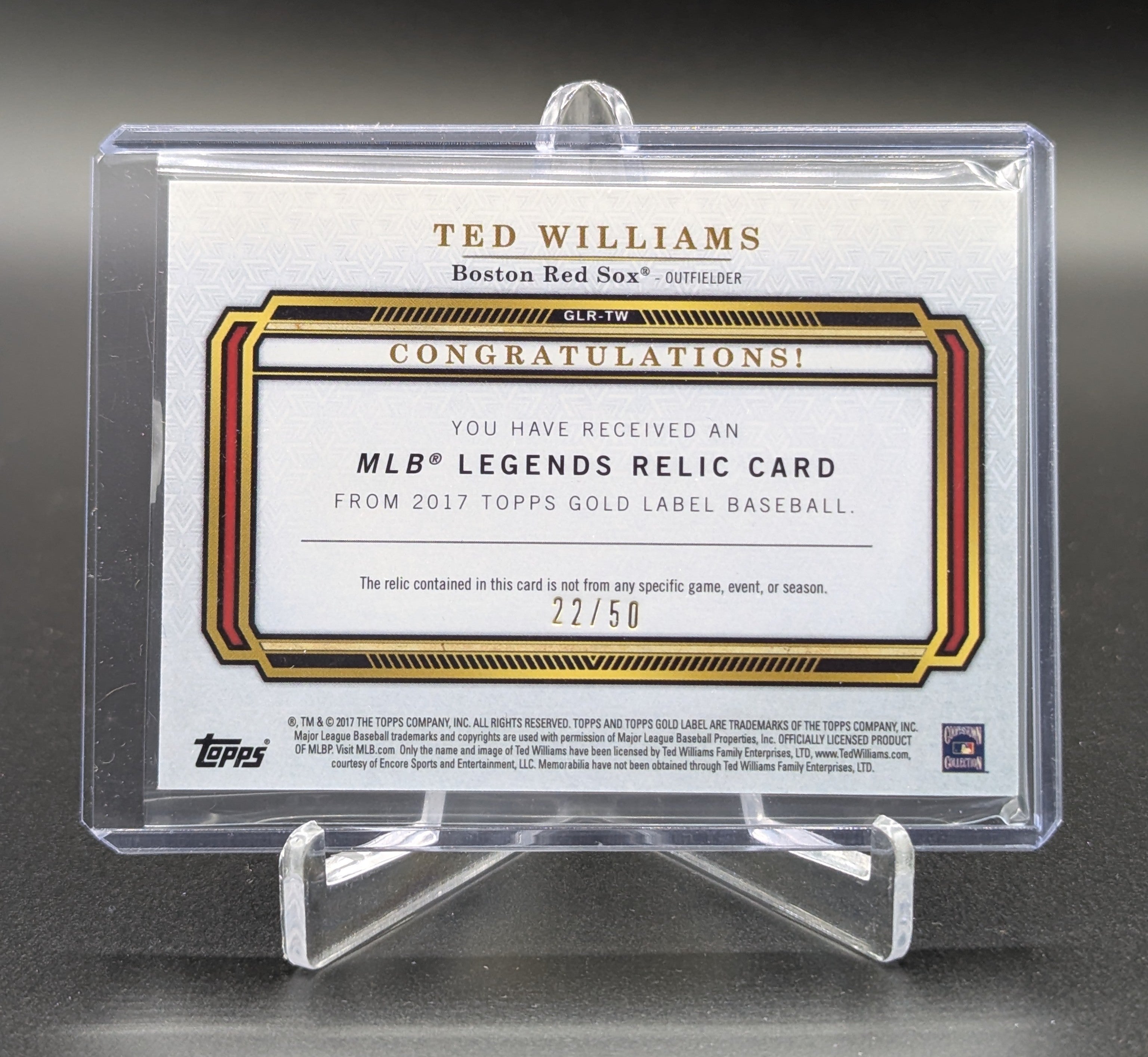 2017 Topps Gold Label Legends /50 #GLR-TW Ted Williams Red Sox