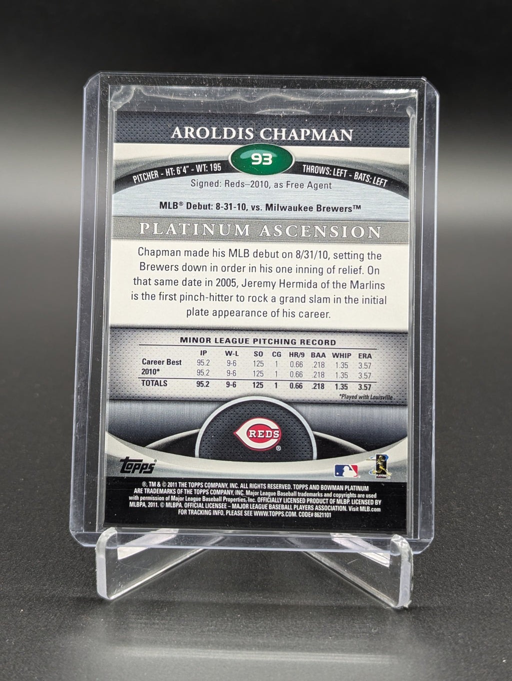 2011 Bowman Platinum Refractor #93 Aroldis Chapman RC Reds