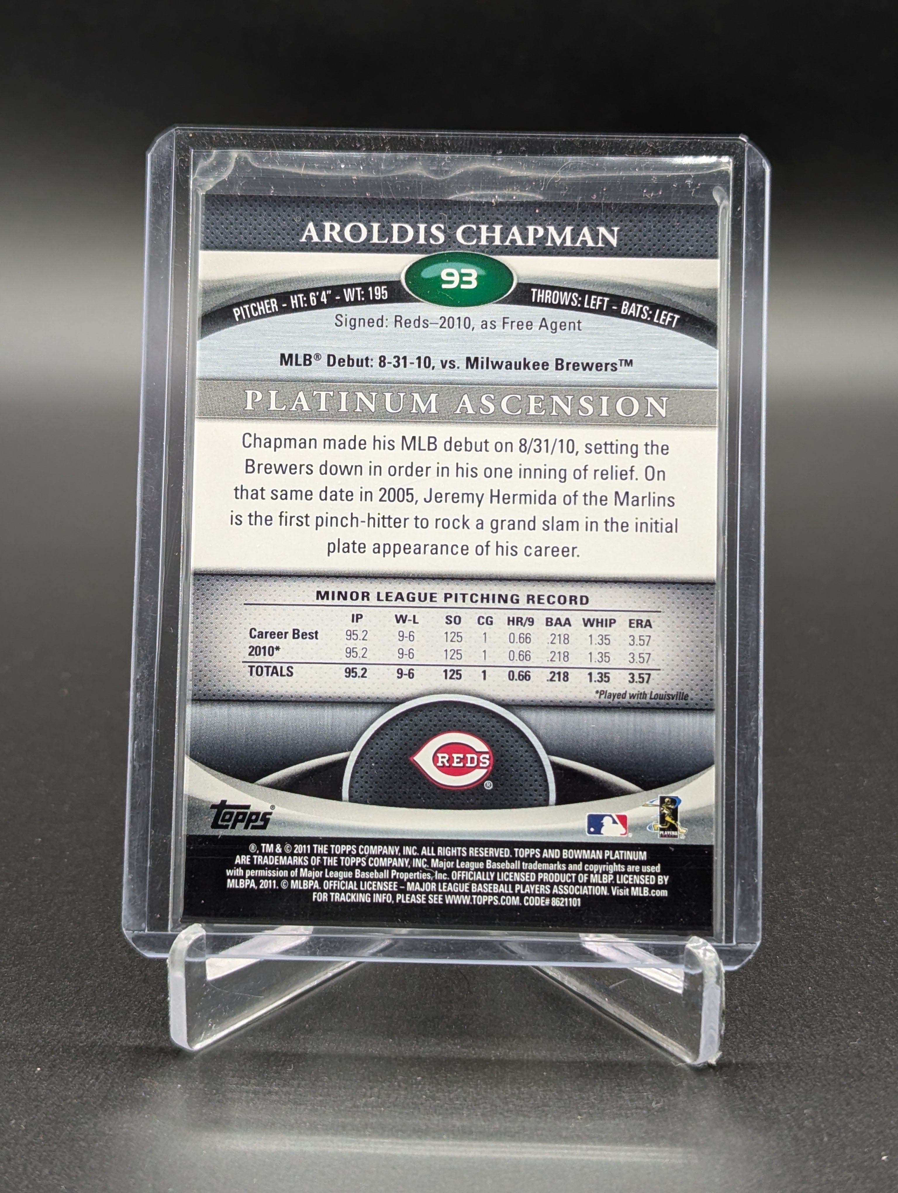 2011 Bowman Platinum Refractor #93 Aroldis Chapman RC Reds