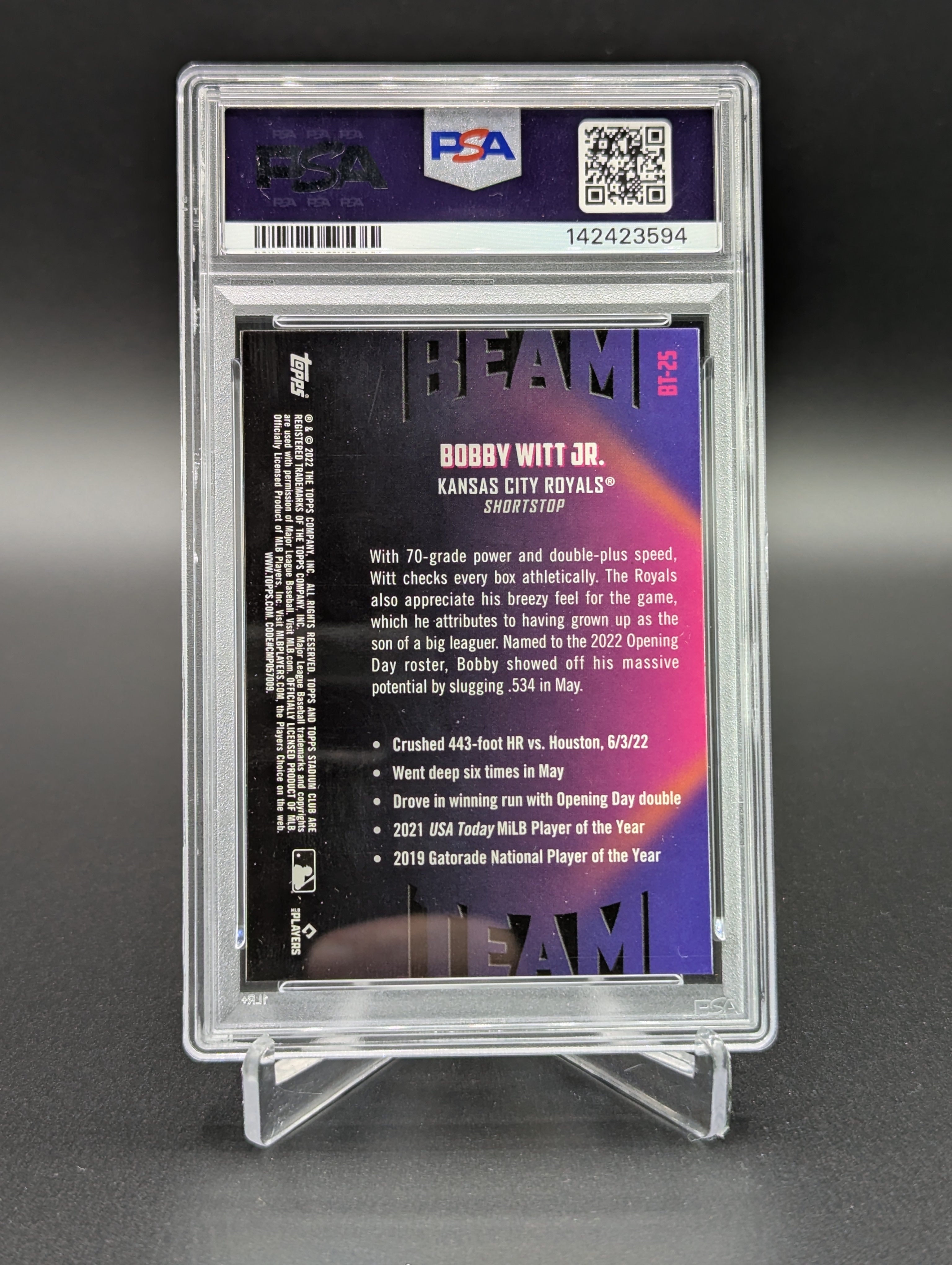 2022 Topps Chrome Stadium Club Beam Team #BT25 Bobby Witt Jr PSA 10 Royals