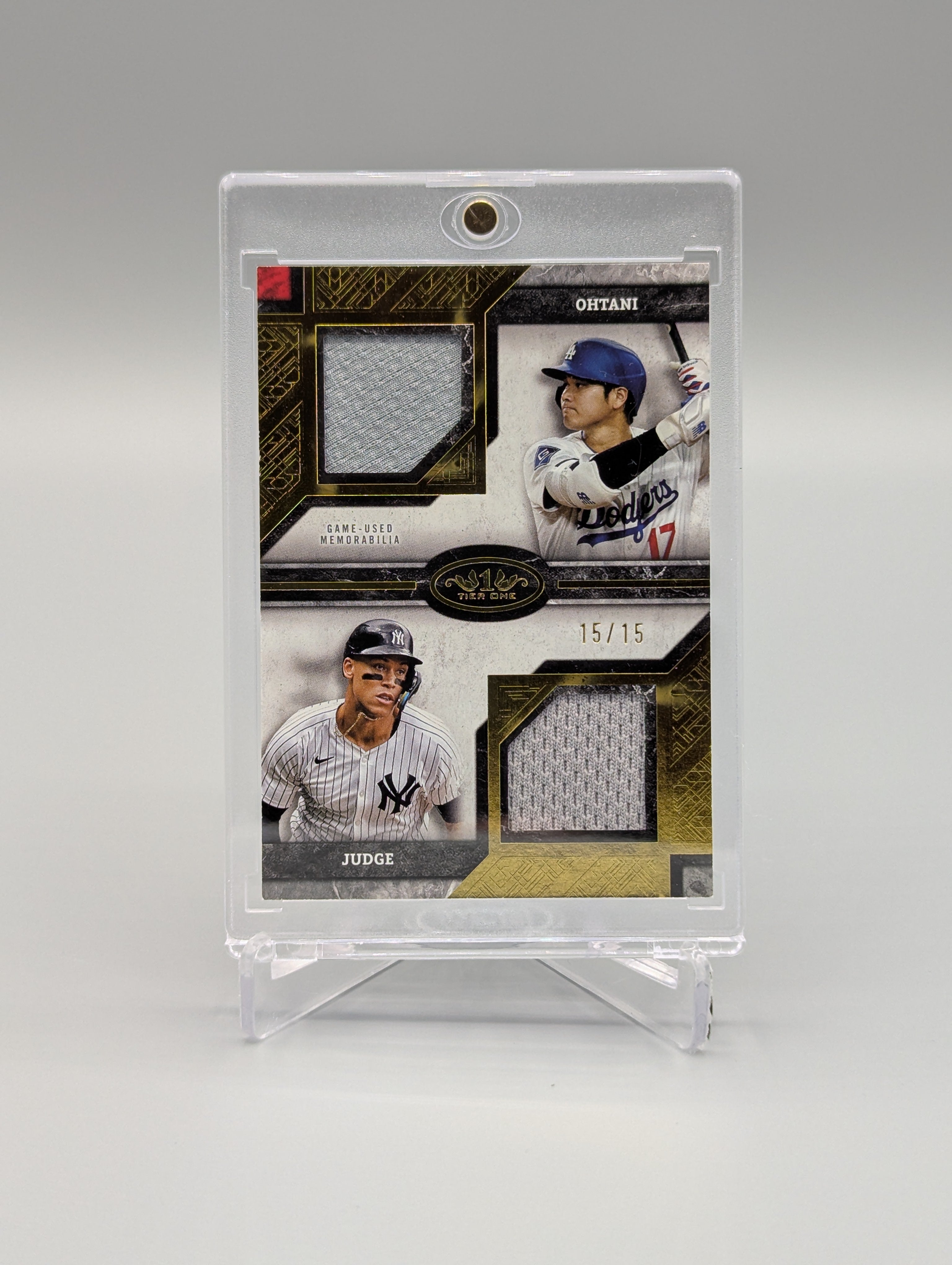 2025 Topps Tier One #DPR-OJ Aaron Judge Shohei Ohtani Game Used #/15