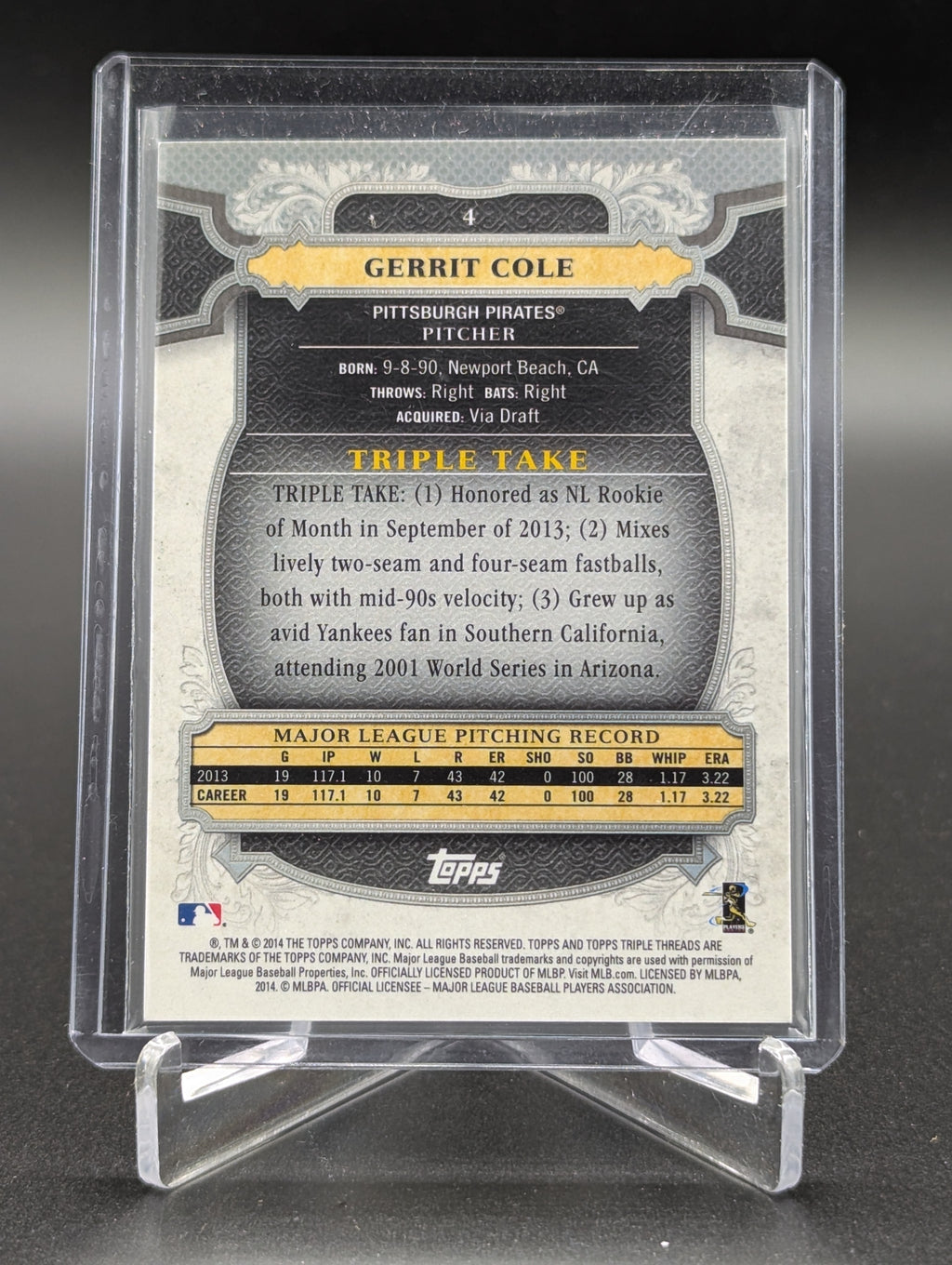 2014 Topps Triple Threads Amethyst #4 Gerrit Cole #/325 Pirates