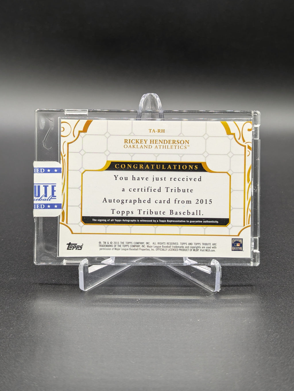 2015 Topps Tribute Gold Auto #TA-RH Rickey Henderson #/75 A's