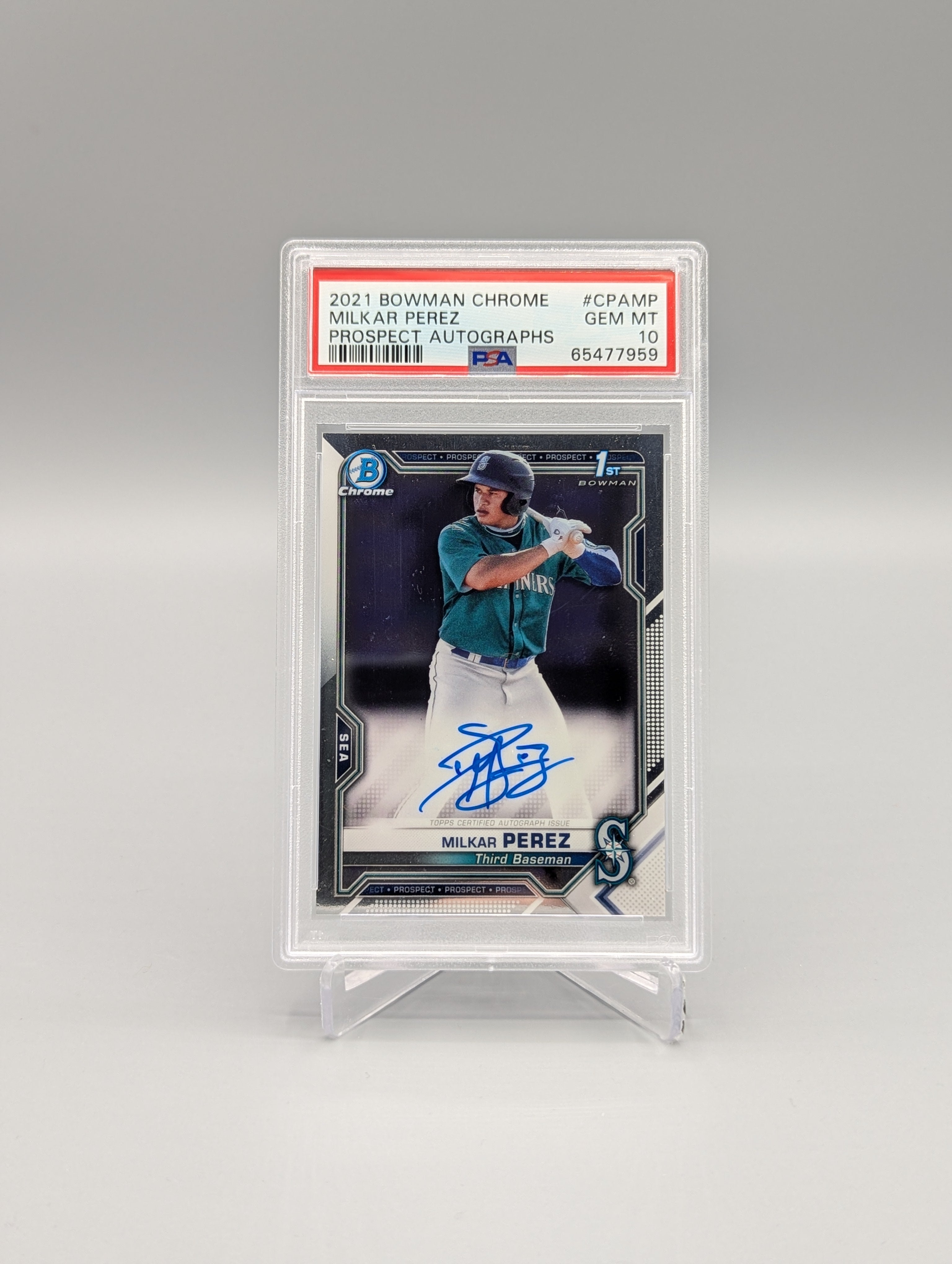 2021 Bowman Chrome #CPAMP Milkar Perez Auto PSA 10 Mariners