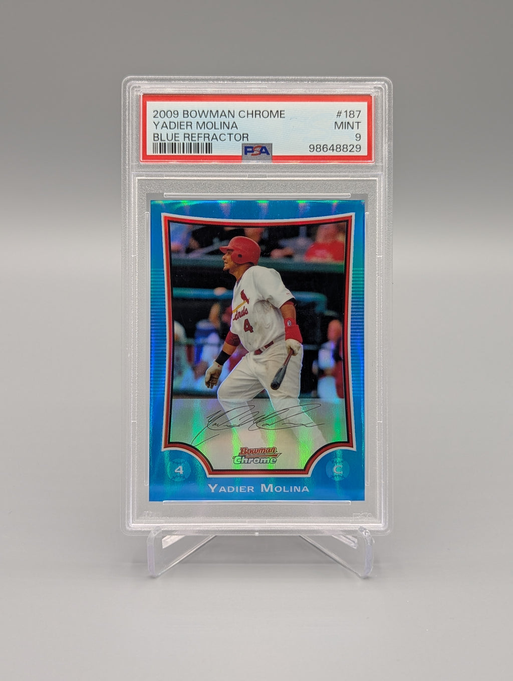 2009 Bowman Chrome Blue Refractor #187 Yadier Molina PSA 9 Cardinals
