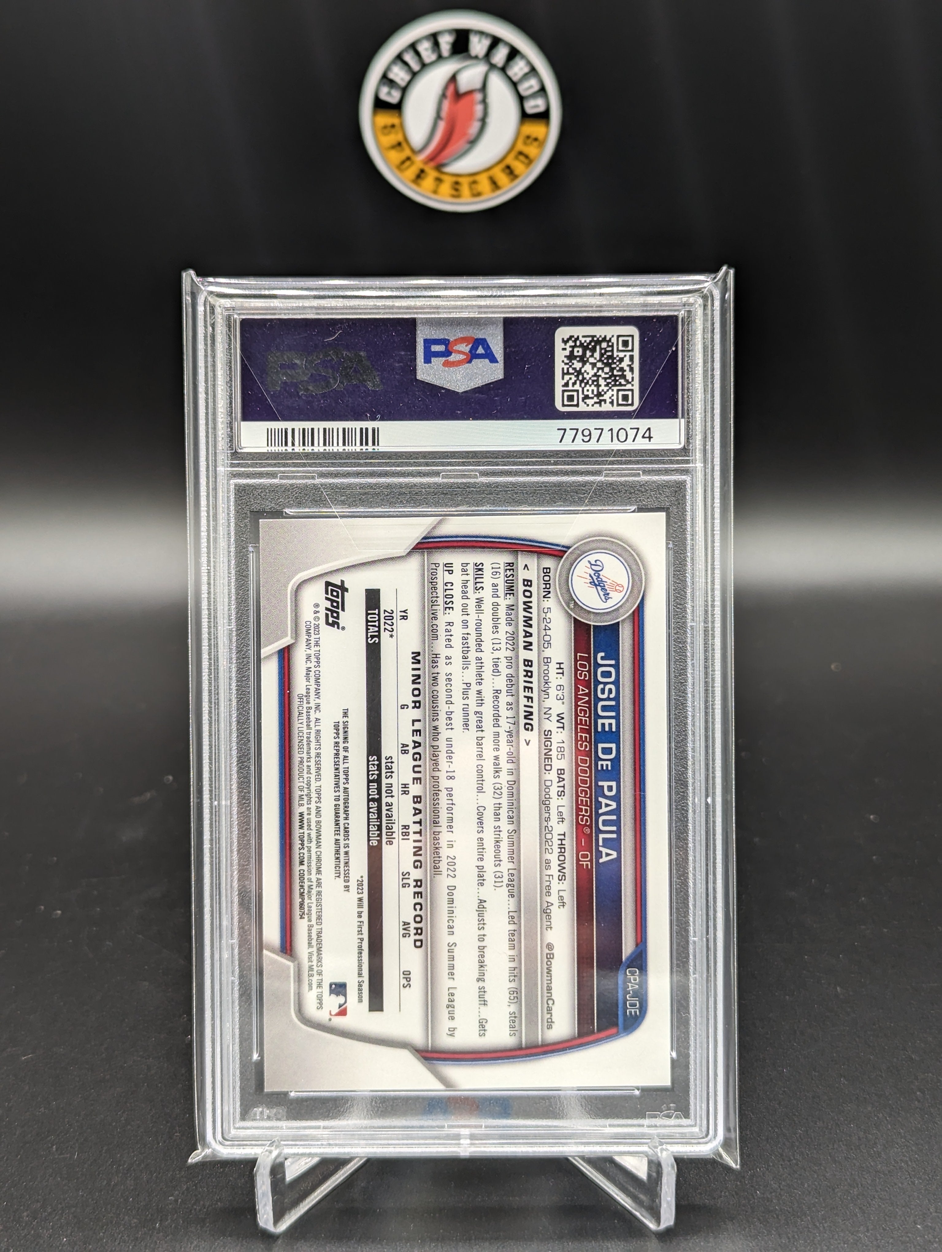 2023 Bowman Chrome Auto #CPAJDE Josue De Paula PSA 10 Dodgers