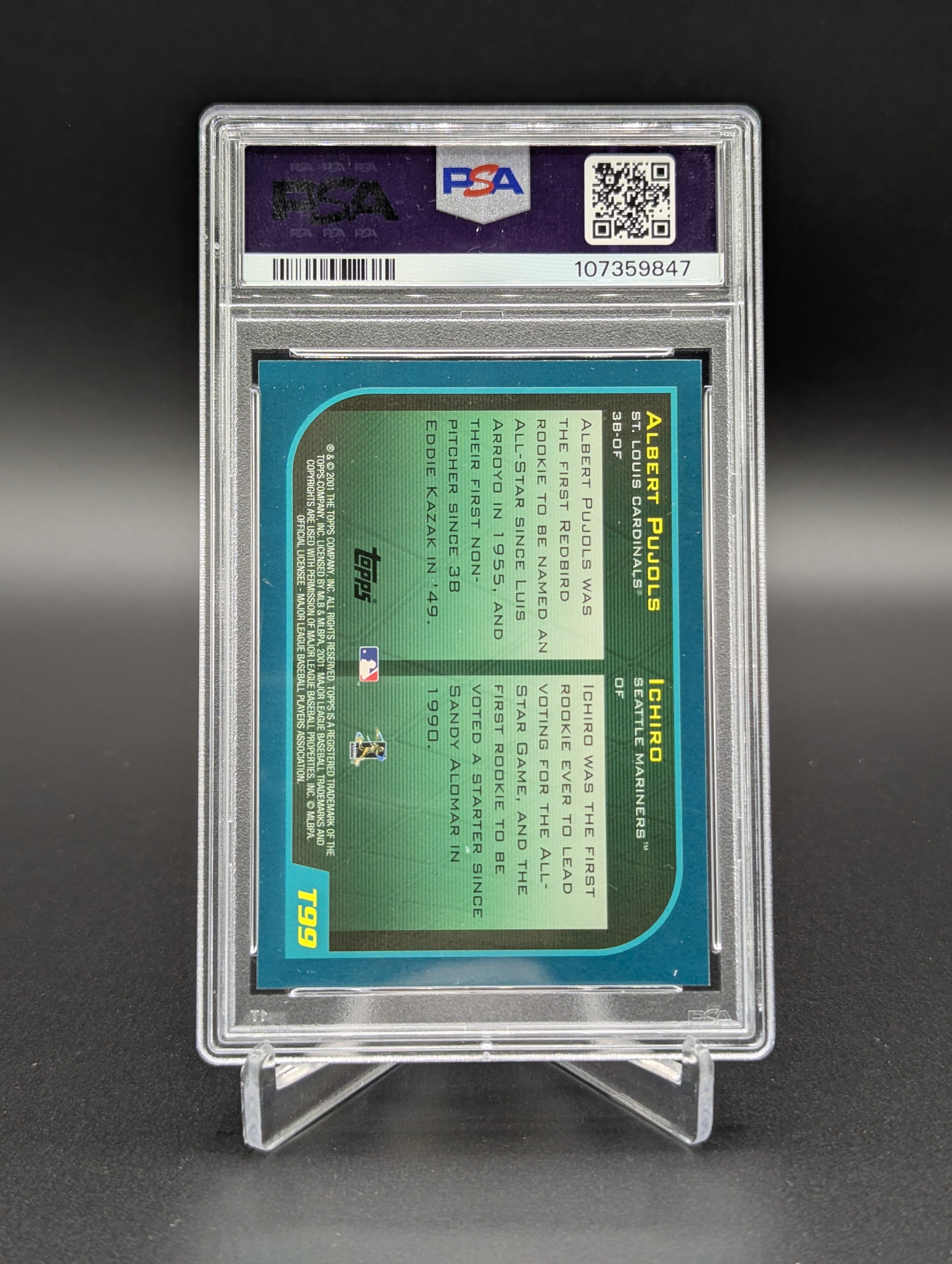 2001 Topps Traded #T99 Ichiro Albert Pujols RC PSA 8