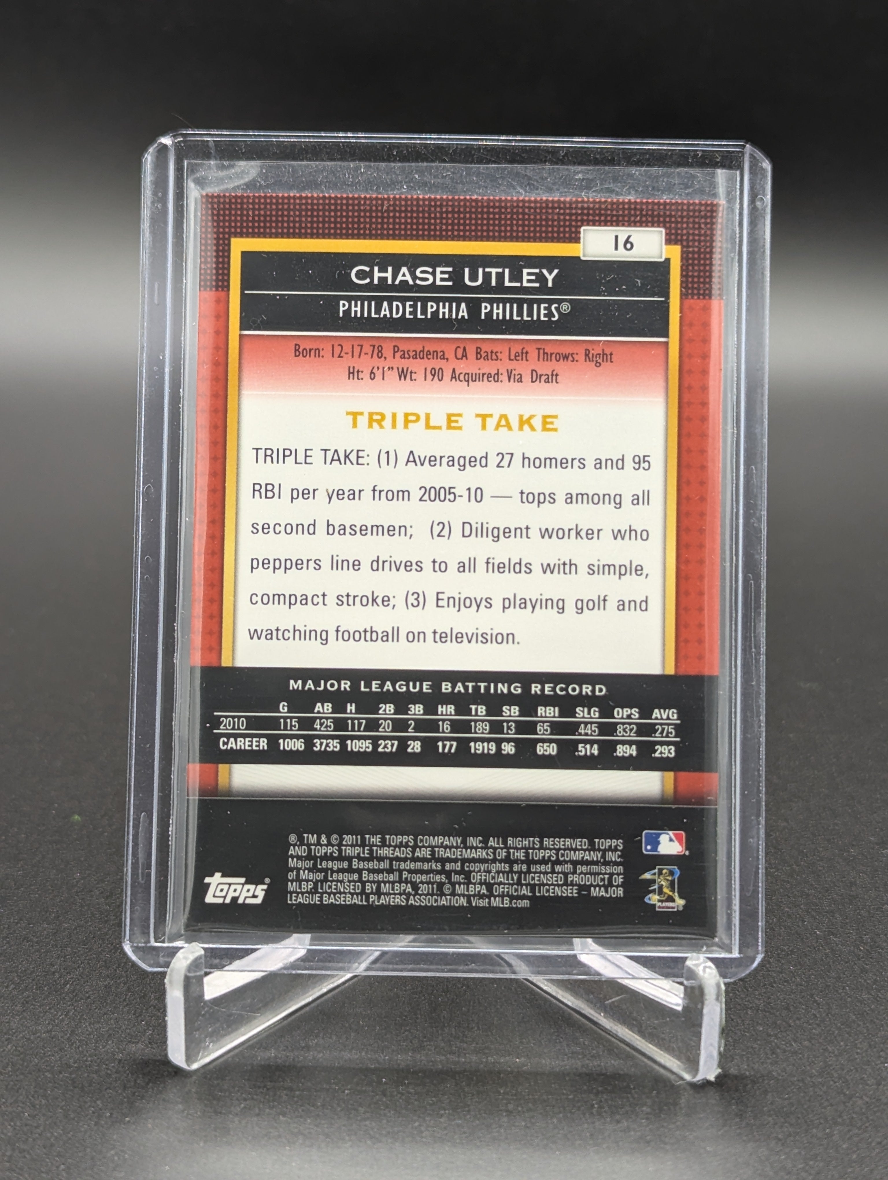 2011 Topps Triple Threads /1500 #16 Chase Utley Phillies