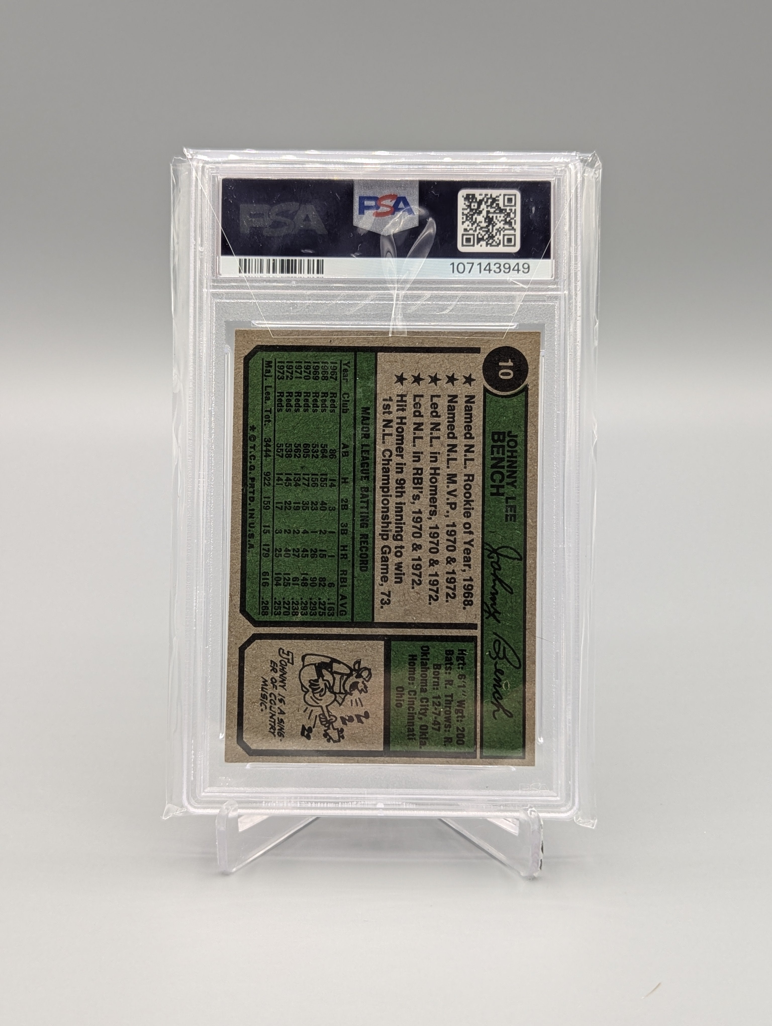 1974 Topps #10 Johnny Bench PSA 6 Reds