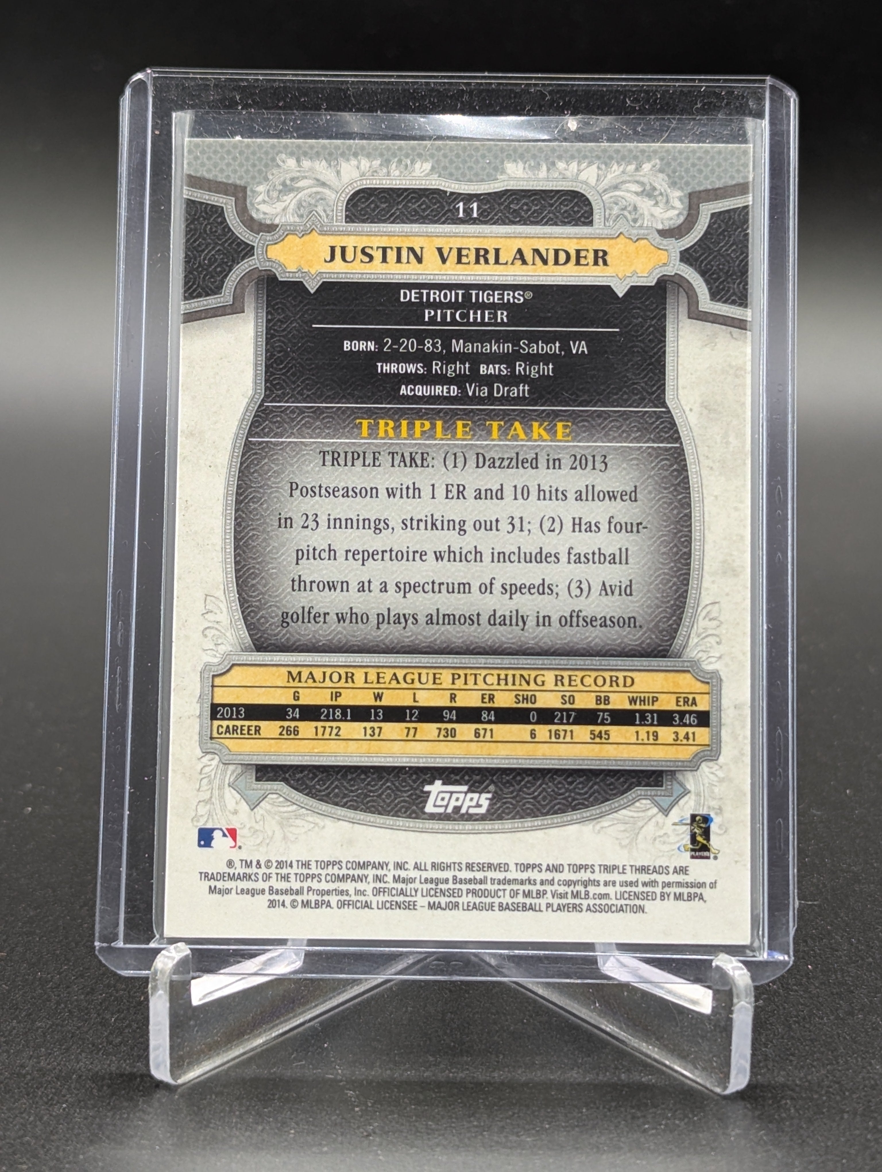 2014 Topps Triple Threads Amethyst #11 Justin Verlander #/325 Tigers