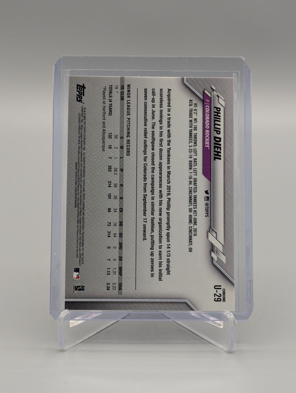 2020 Topps Chrome Update Pink Refractor #U-29 Phillip Diehl RC Rockies