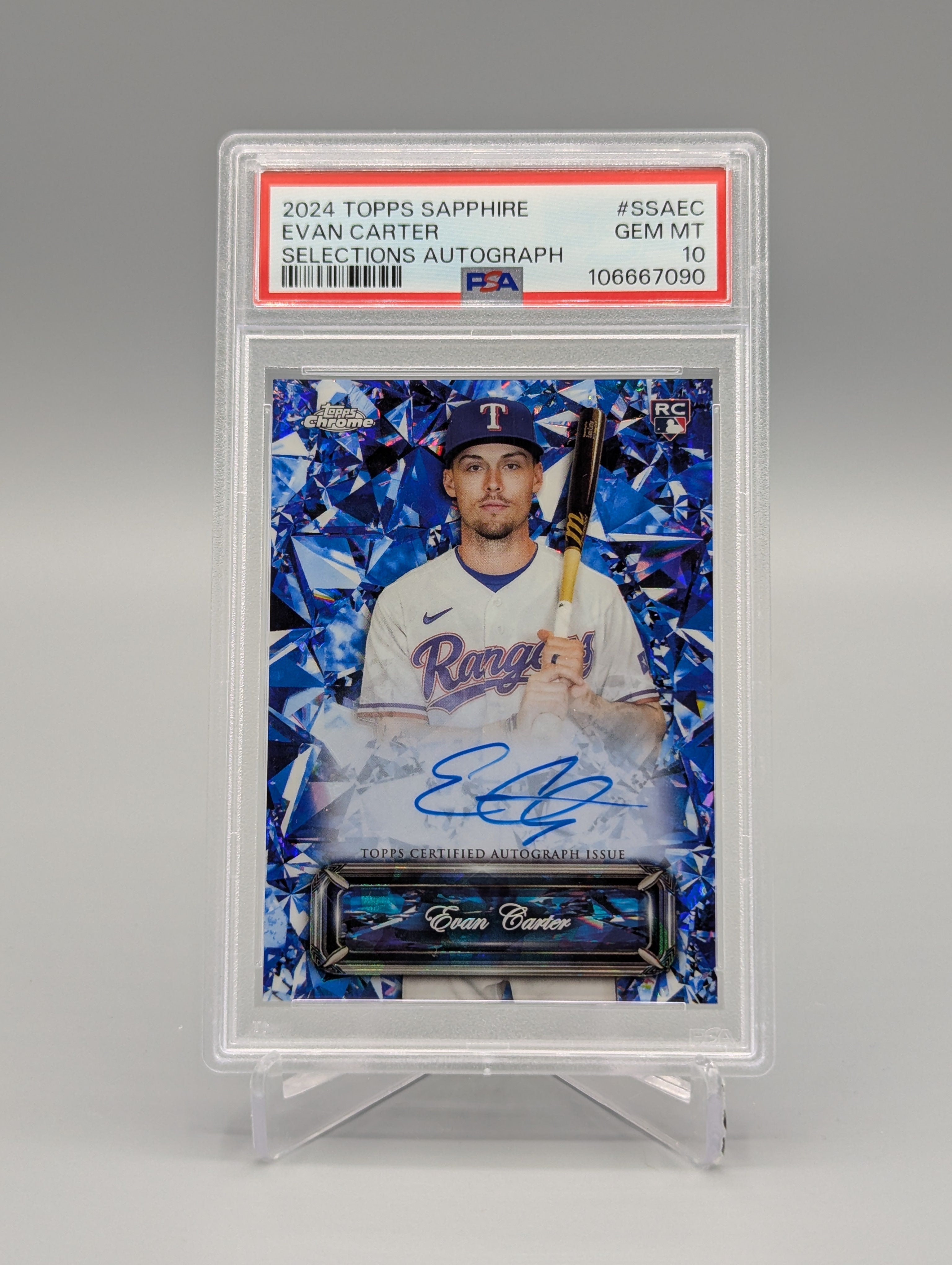 2024 Topps Sapphire Selections #SSAEC Evan Carter RC Auto PSA 10 Rangers