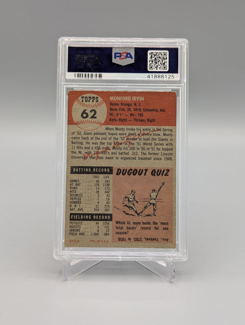1953 Topps #62 Monte Irvin PSA 4 Giants