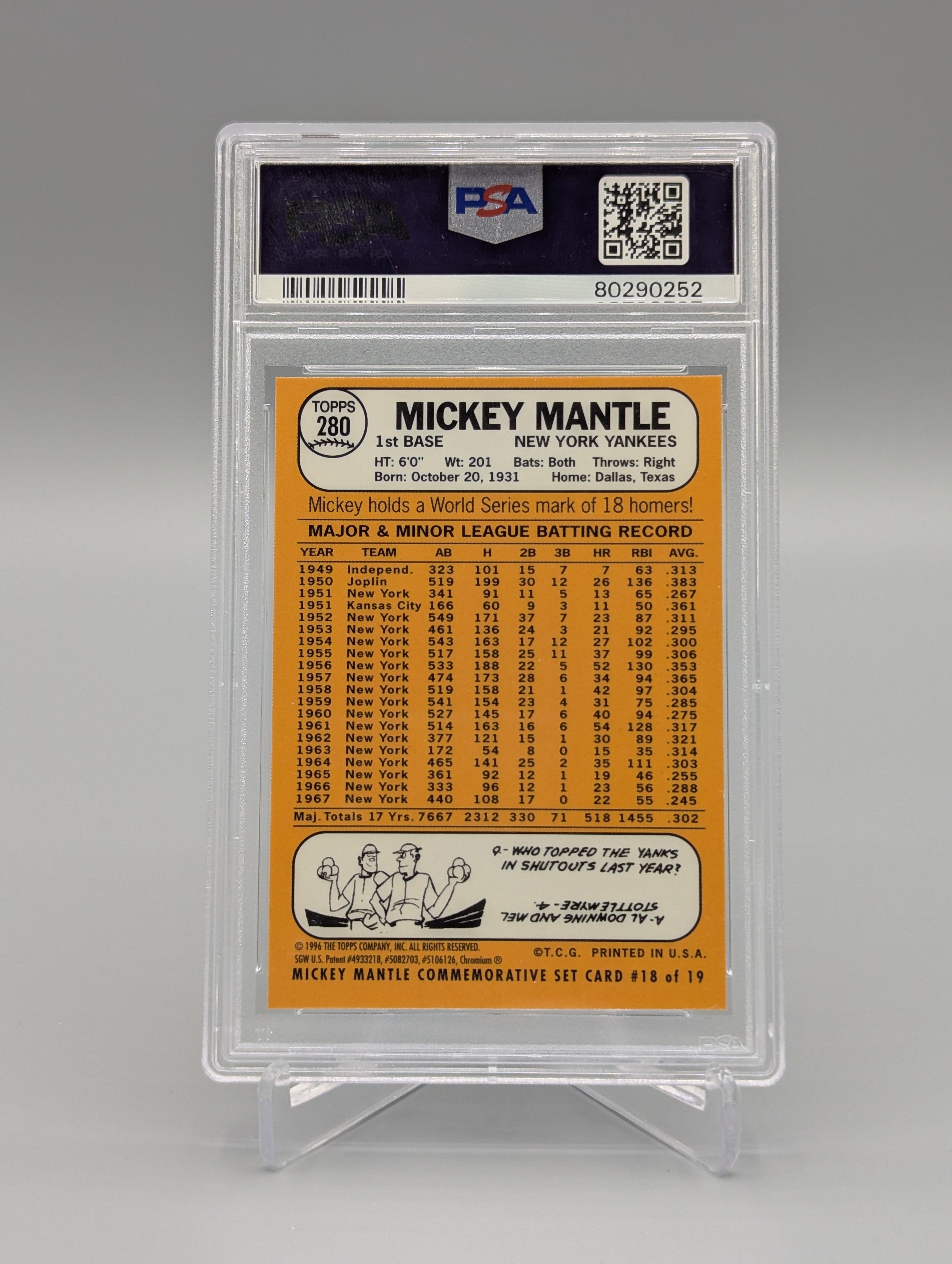 1996 Topps Commemorative Finest #18 Mickey Mantle PSA 8 Yankees