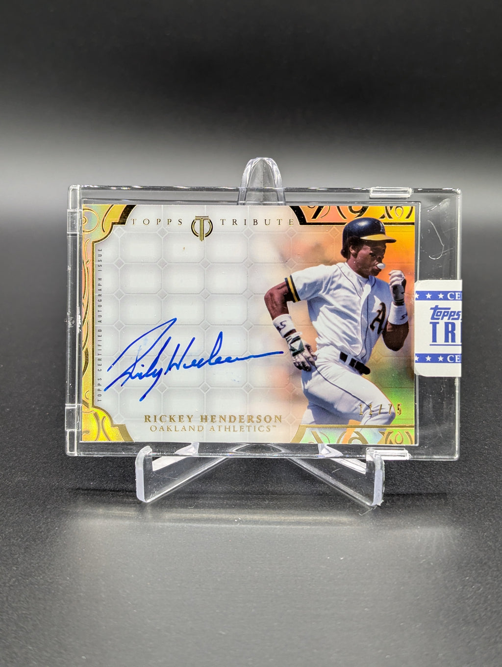 2015 Topps Tribute Gold Auto #TA-RH Rickey Henderson #/75 A's