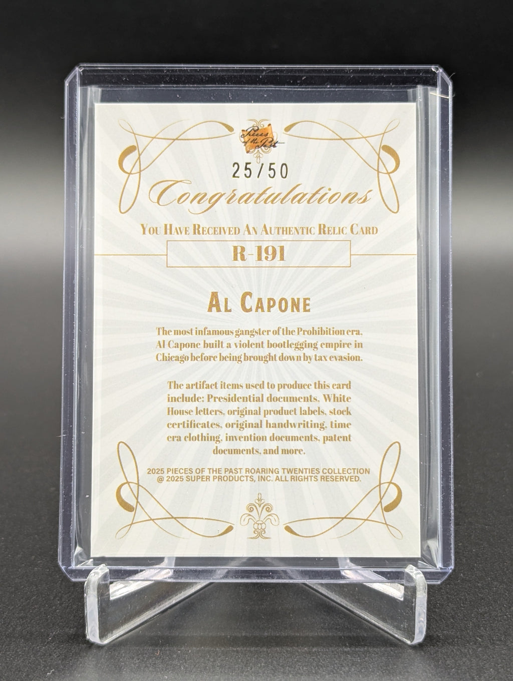 2025 Pieces Of The Past Mobsters Blue Silhouette /50 Relic #R-191 Al Capone