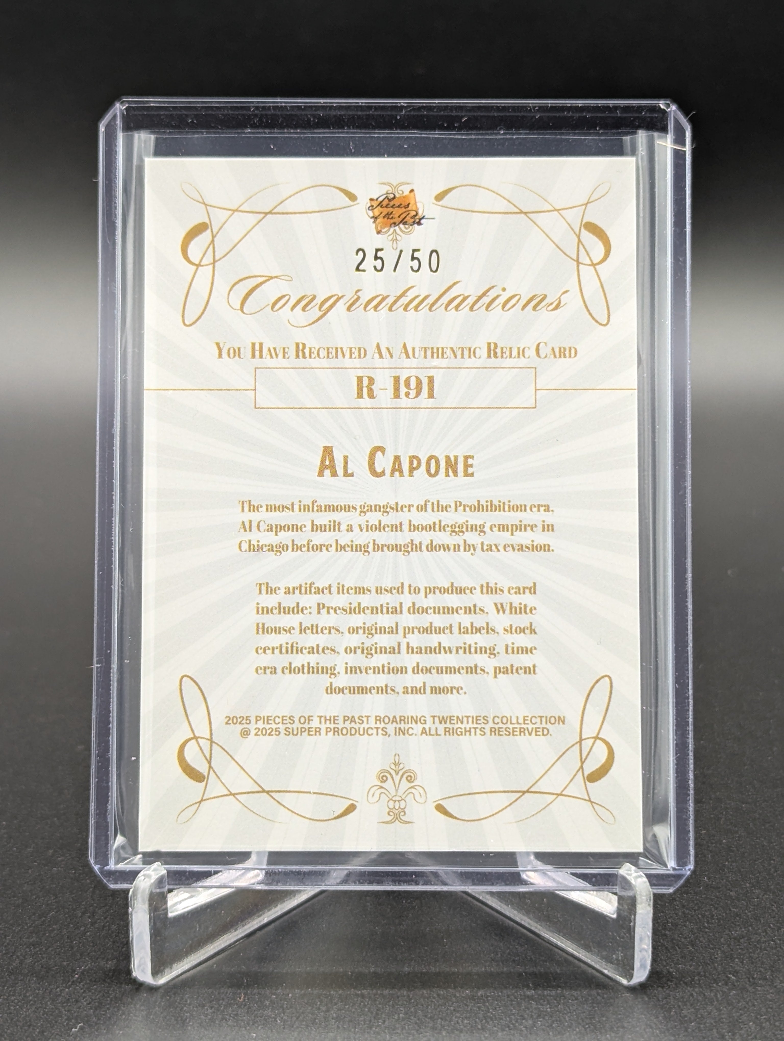 2025 Pieces Of The Past Mobsters Blue Silhouette /50 Relic #R-191 Al Capone