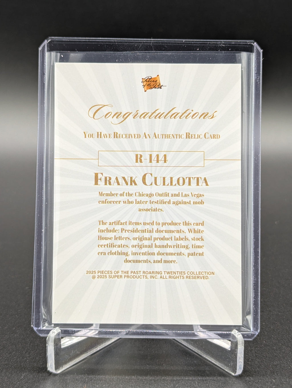 2025 Pieces Of The Past Mobsters Relic #R-144 Frank Cullotta