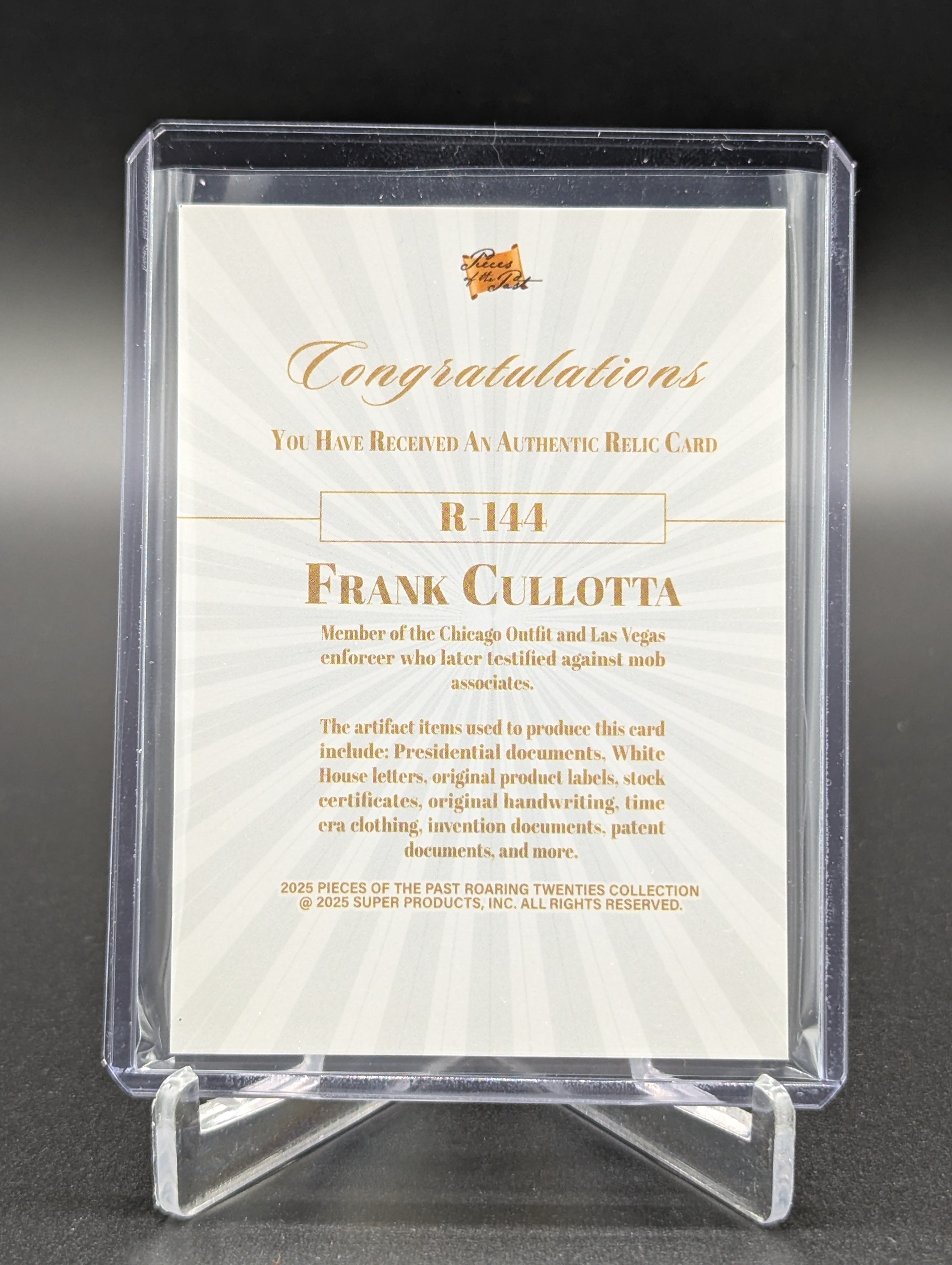 2025 Pieces Of The Past Mobsters Relic #R-144 Frank Cullotta