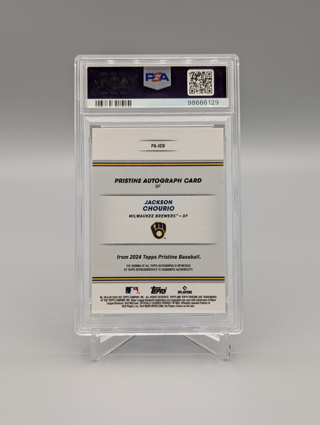 2024 Topps Pristine #PAJCH Jackson Chourio RC Auto PSA 9 Brewers